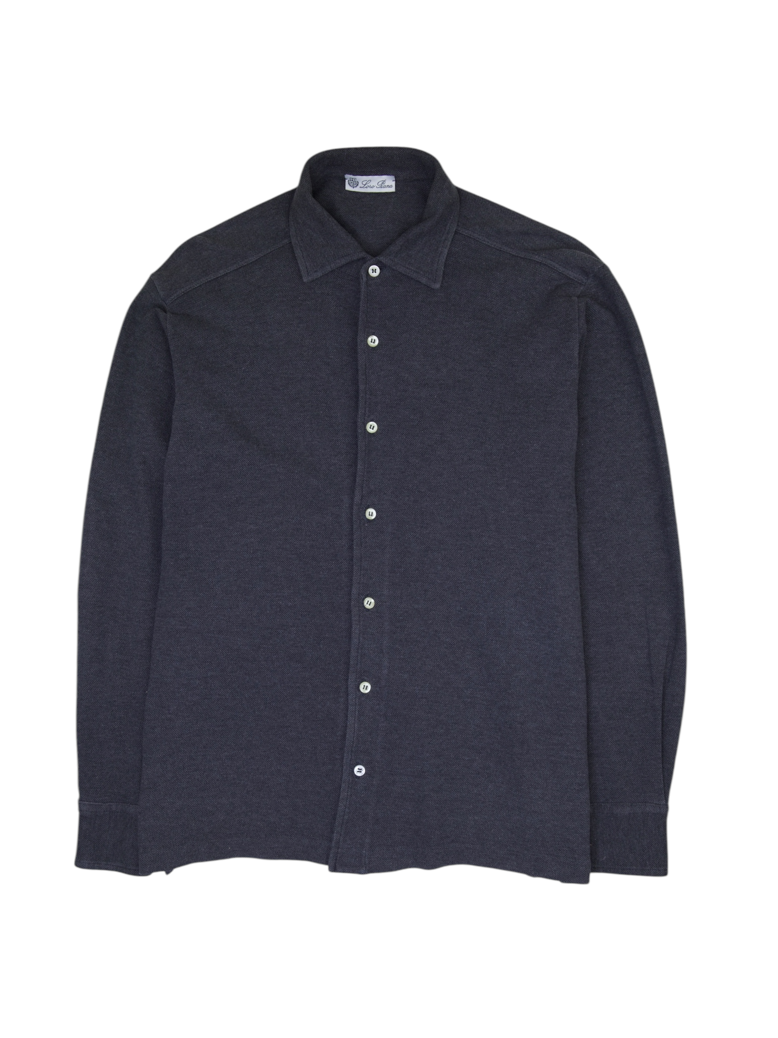 Loro Piana Grey Piqué Knitted Cotton Shirt
