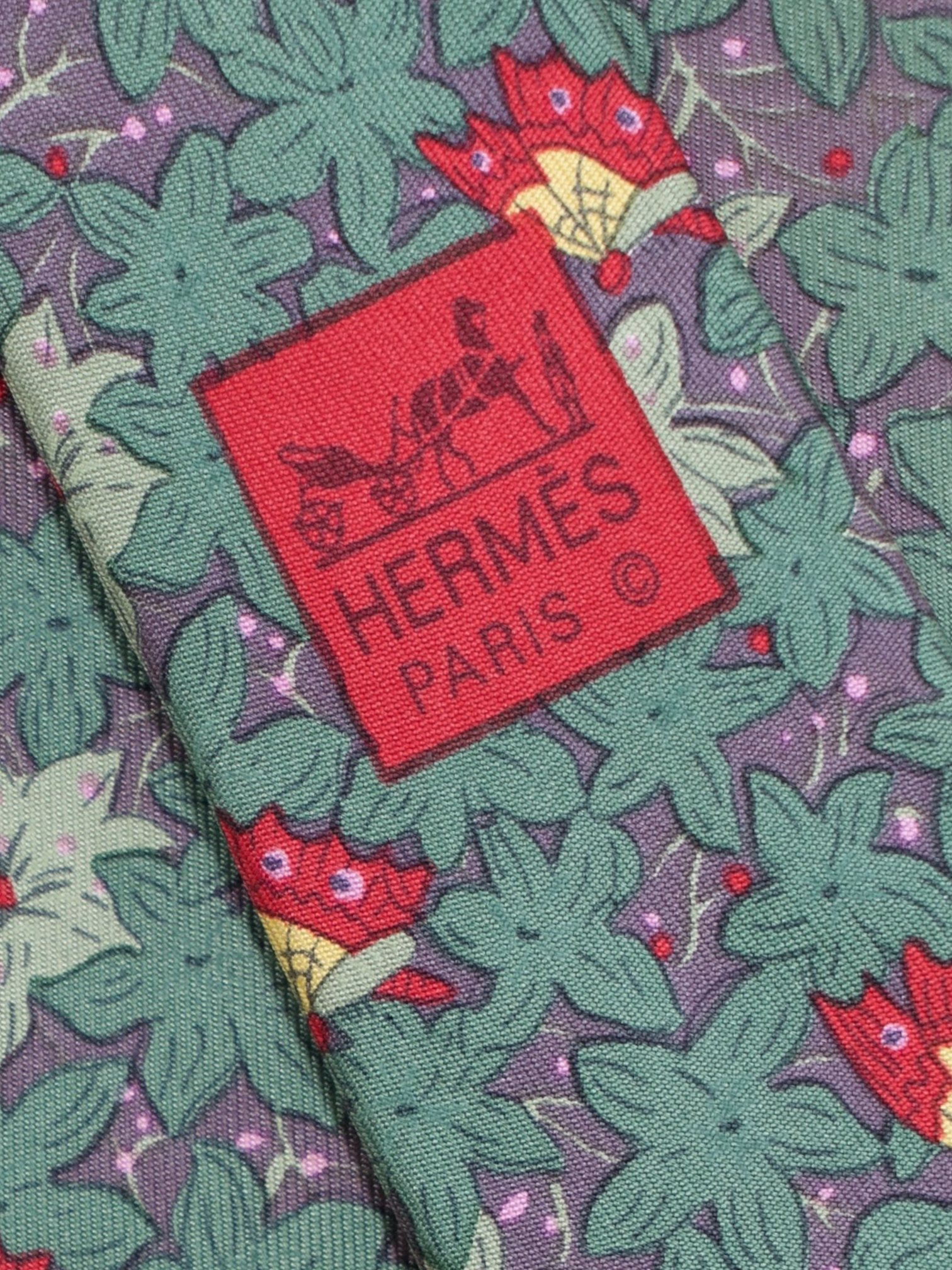 Hermès Grey & Green Silk Butterfly Pattern Tie
