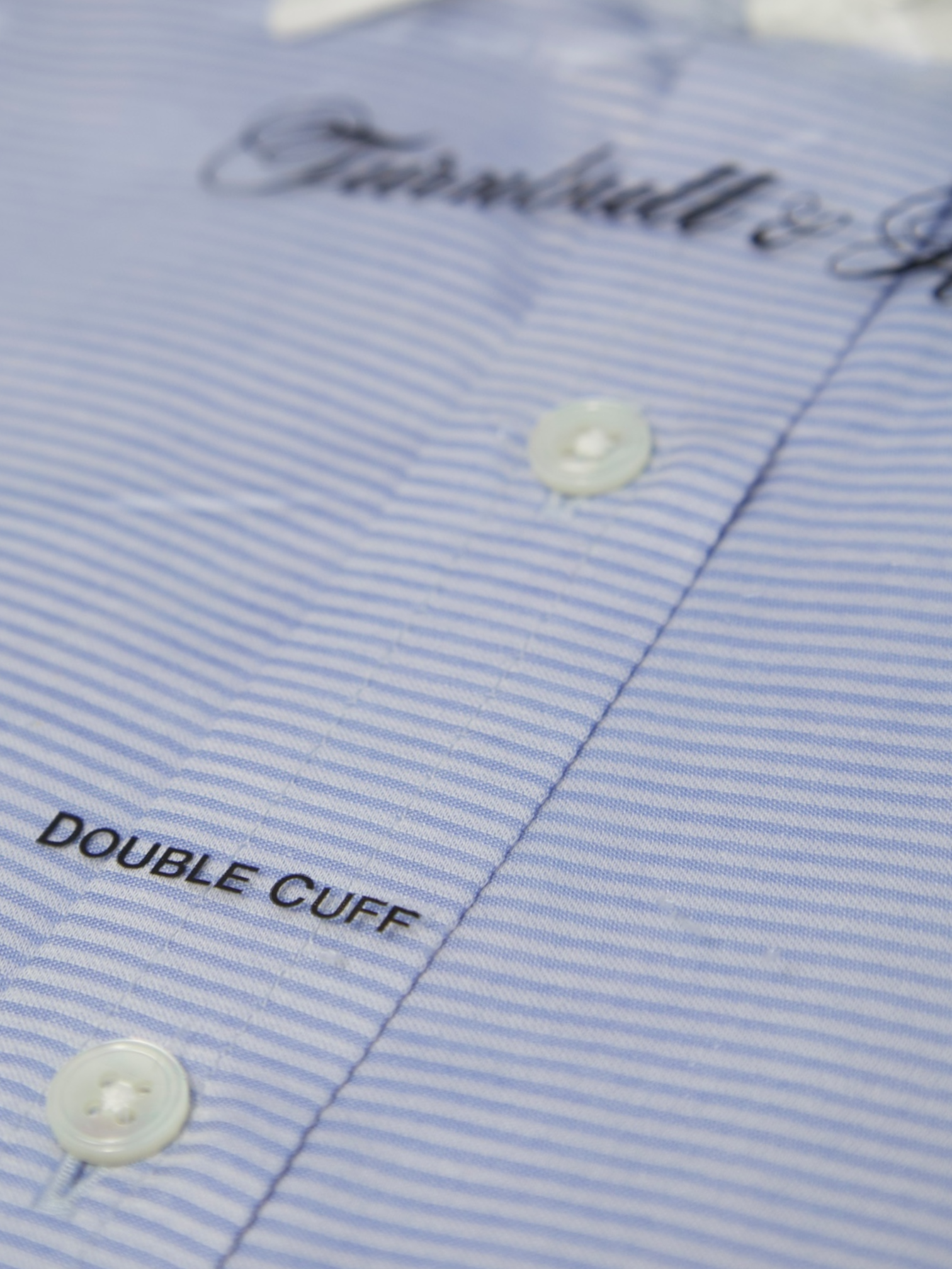 Turnbull & Asser Light Blue Contrast Collar Horizontal-Stripe Shirt