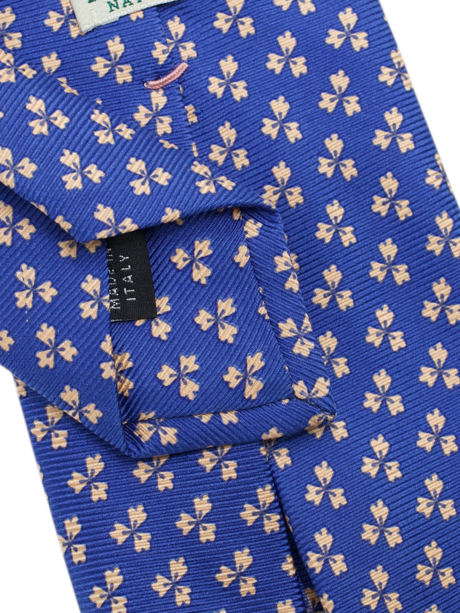Luigi Borrelli 5-Fold Royal Blue & Pastel Orange Silk Clover Pattern Tie