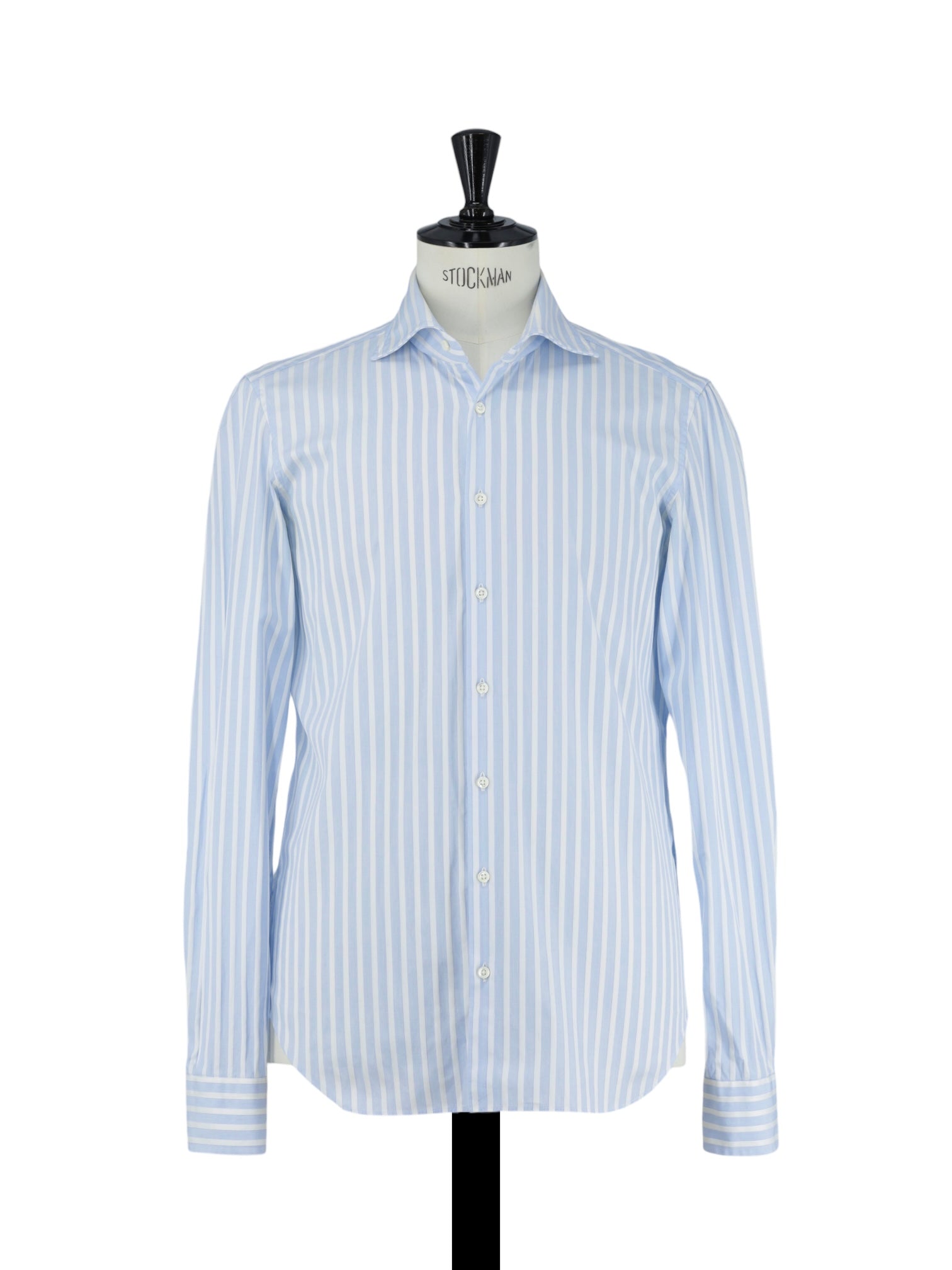 Emanuele Maffeis White & Light Blue Cotton Bengal-Stripe Shirt