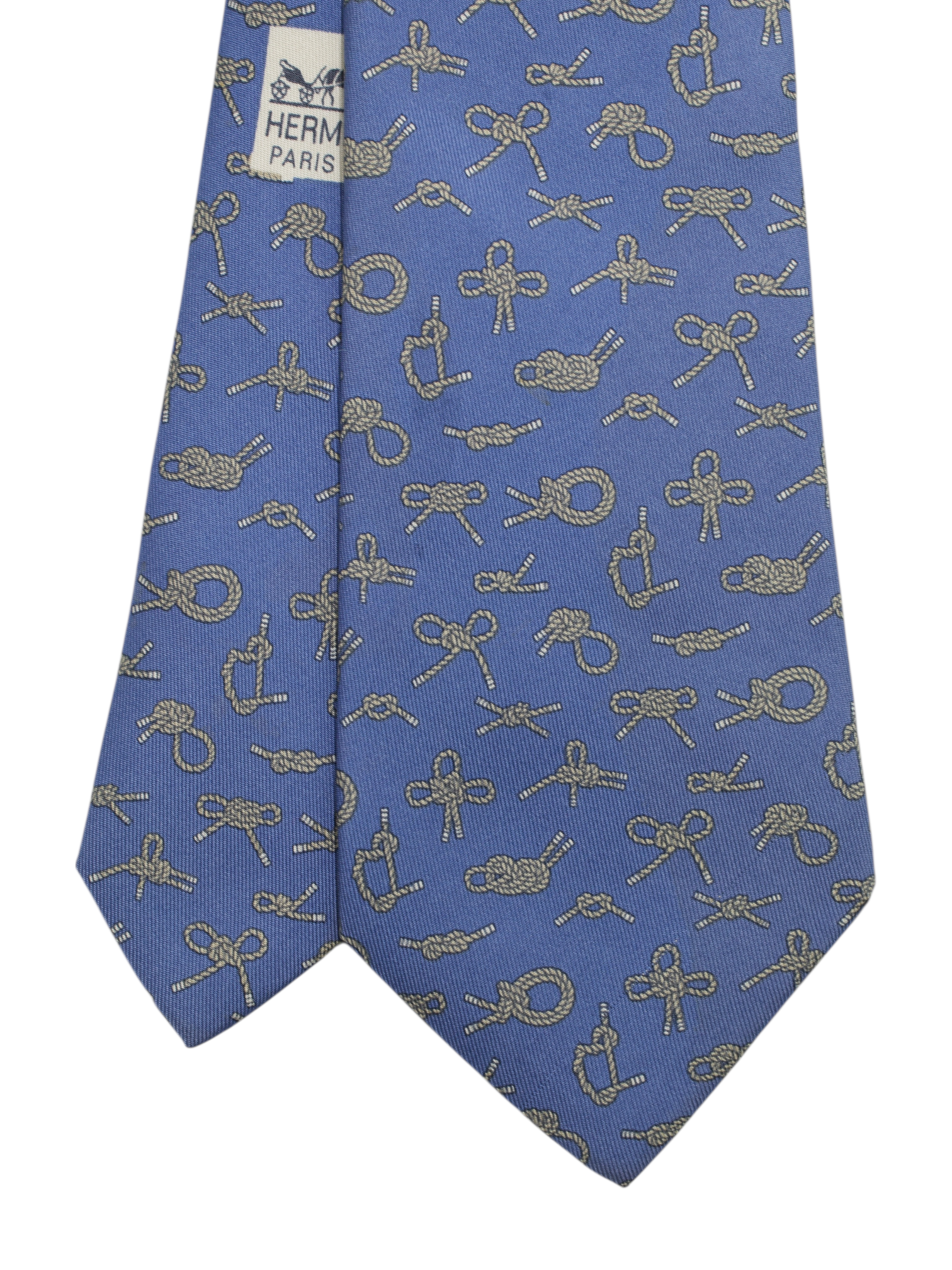 Hermès Steel Blue Silk Knotted Sailor's Rope Pattern Tie