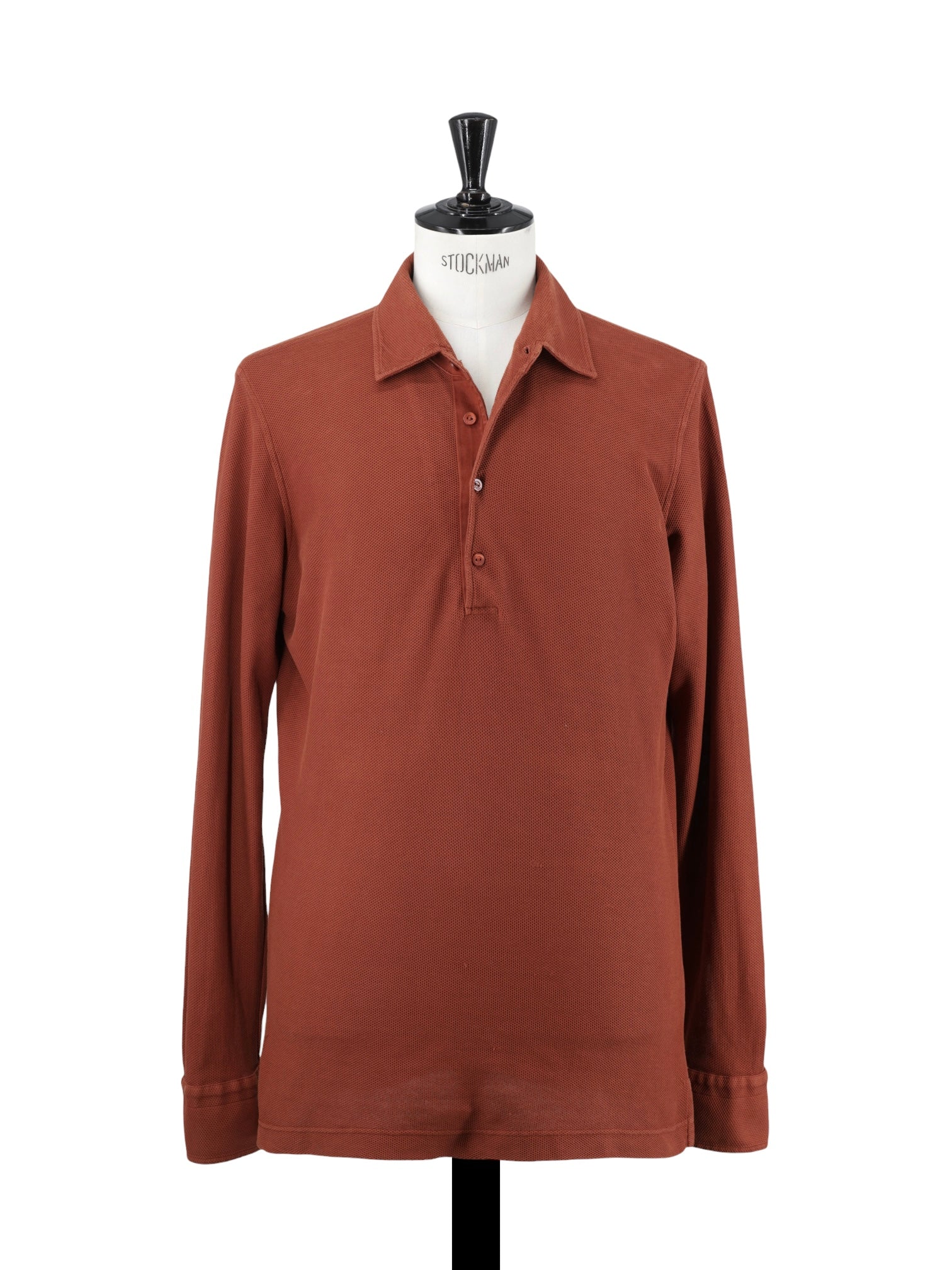 Loro Piana Terracotta Cotton Piqué Long-Sleeve Pop-Over Shirt