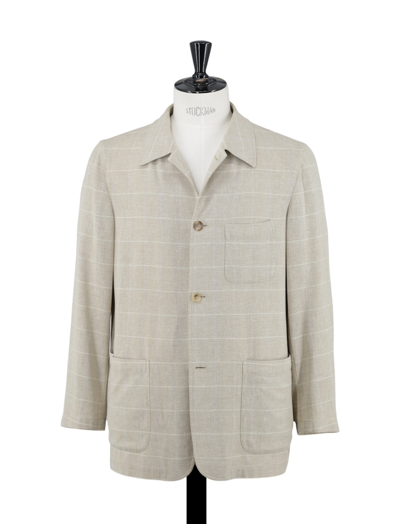 Brioni Sand Wool, Linen & Cotton Windowpane Overshirt Jacket