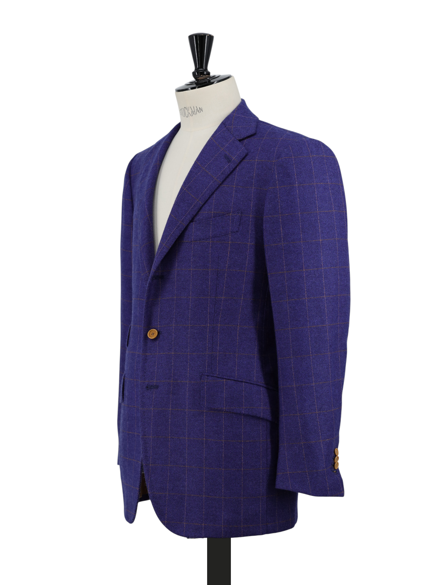 Cesare Attolini Cobalt Blue & Orange Wool Cashmere Windowpane Jacket