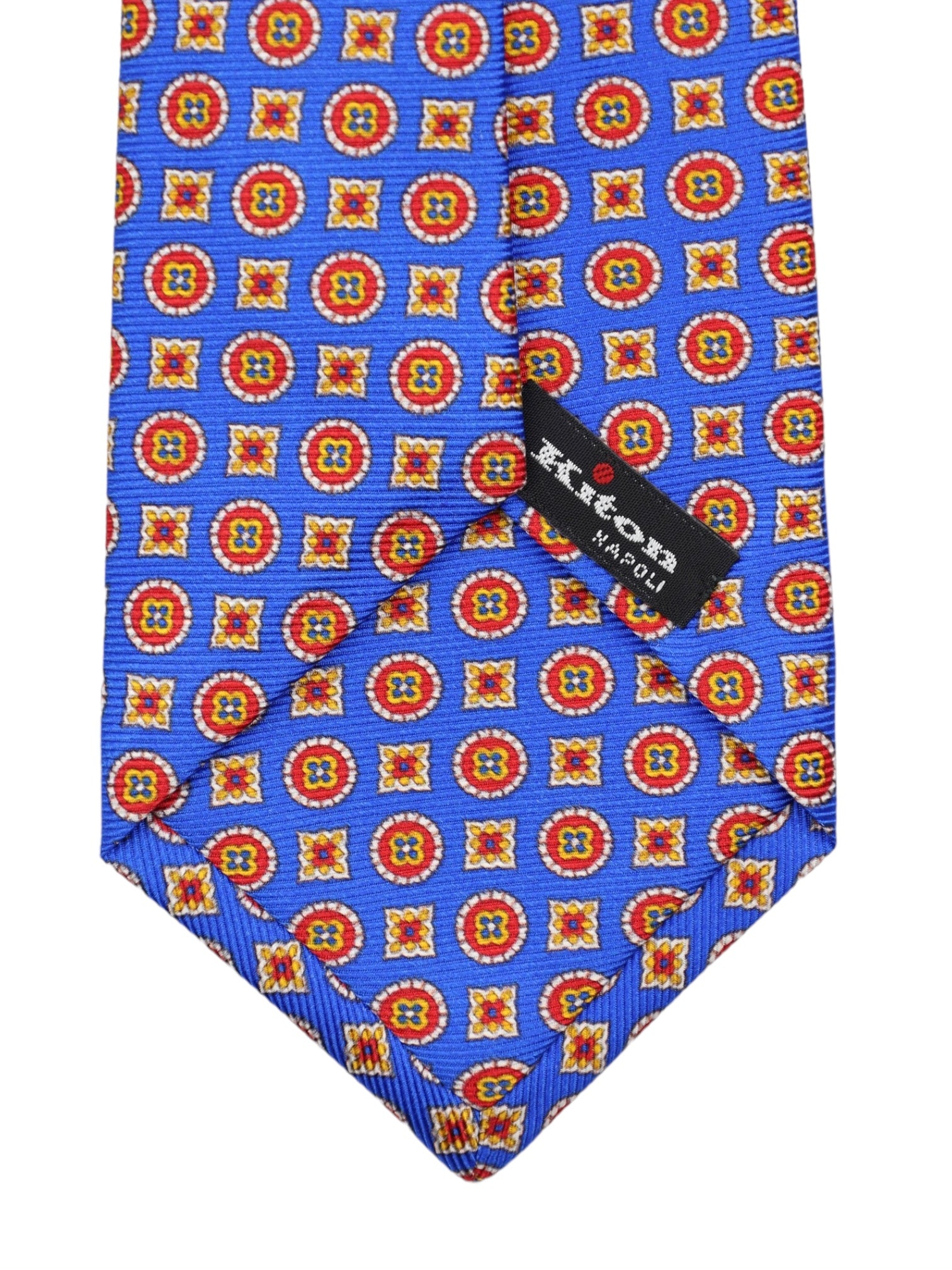 Kiton 5-Fold Azure Blue Geometric Silk Tie