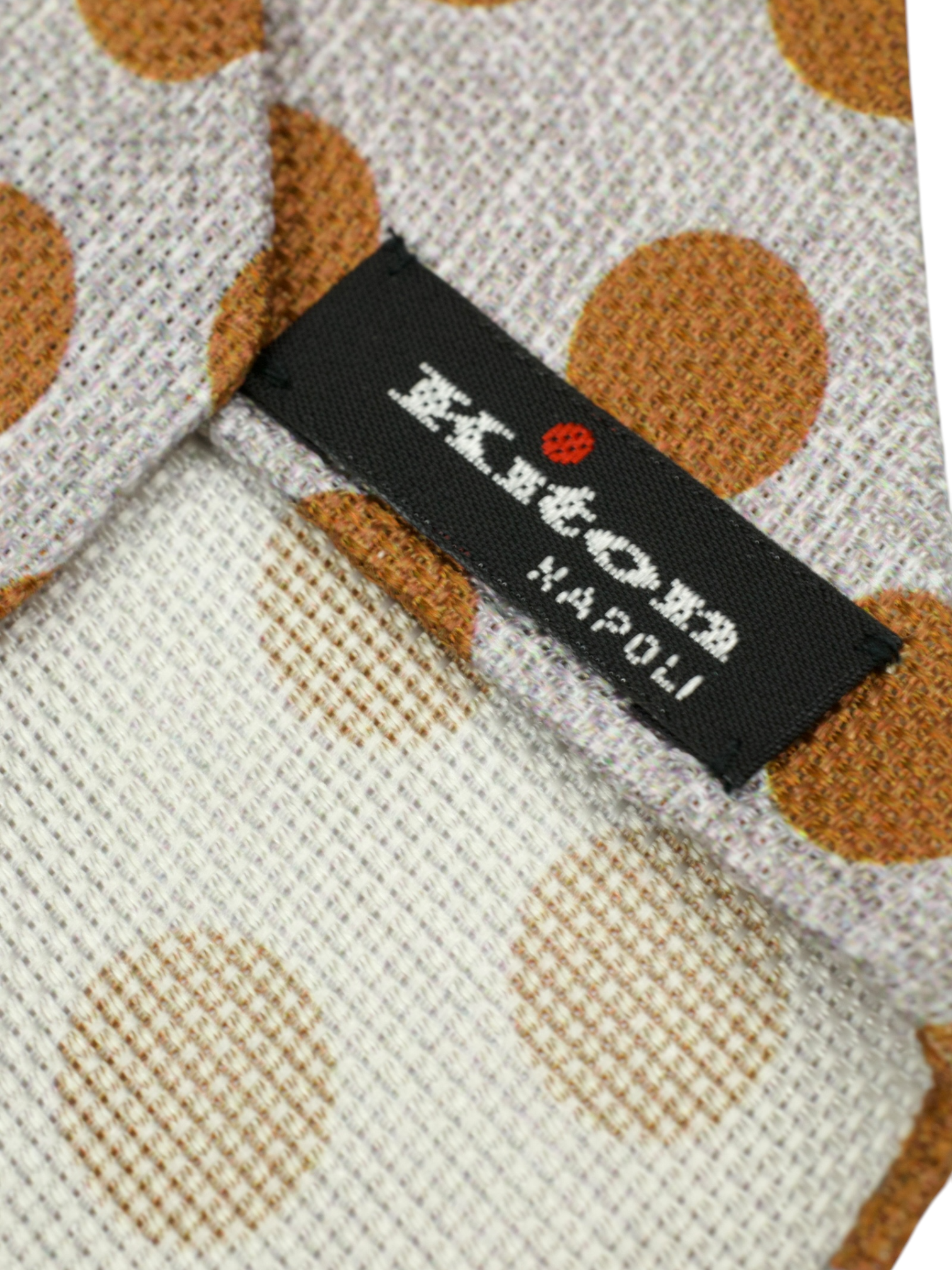 Kiton 5-Fold Taupe & Burnt Orange Handrolled Silk Polkadot Tie