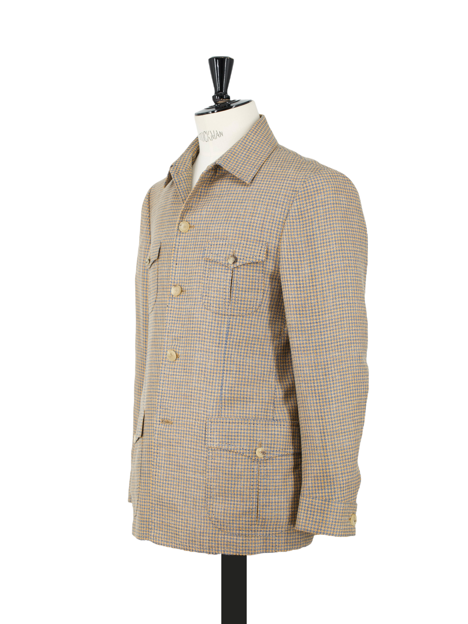 Cesare Attolini Sunset Orange & Chambray Blue Wool, Silk & Linen Pied de Poule Safari-Overshirt