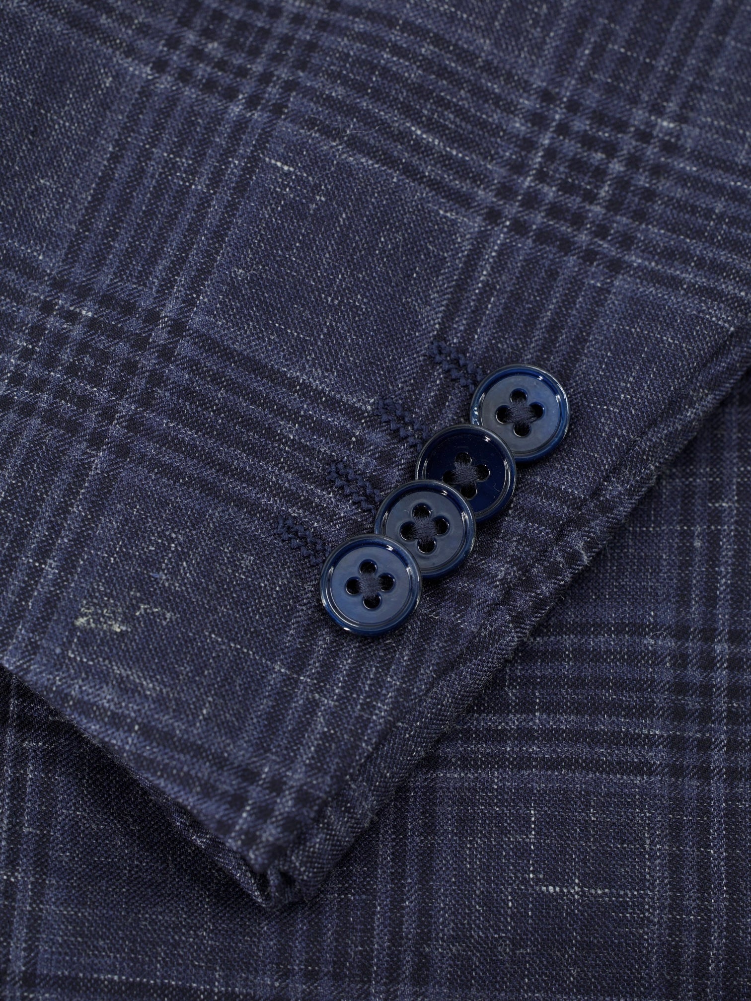 Ermenegildo Zegna Dark Blue Cashmere, Silk & Linen Prince of Wales Milano Easy Jacket