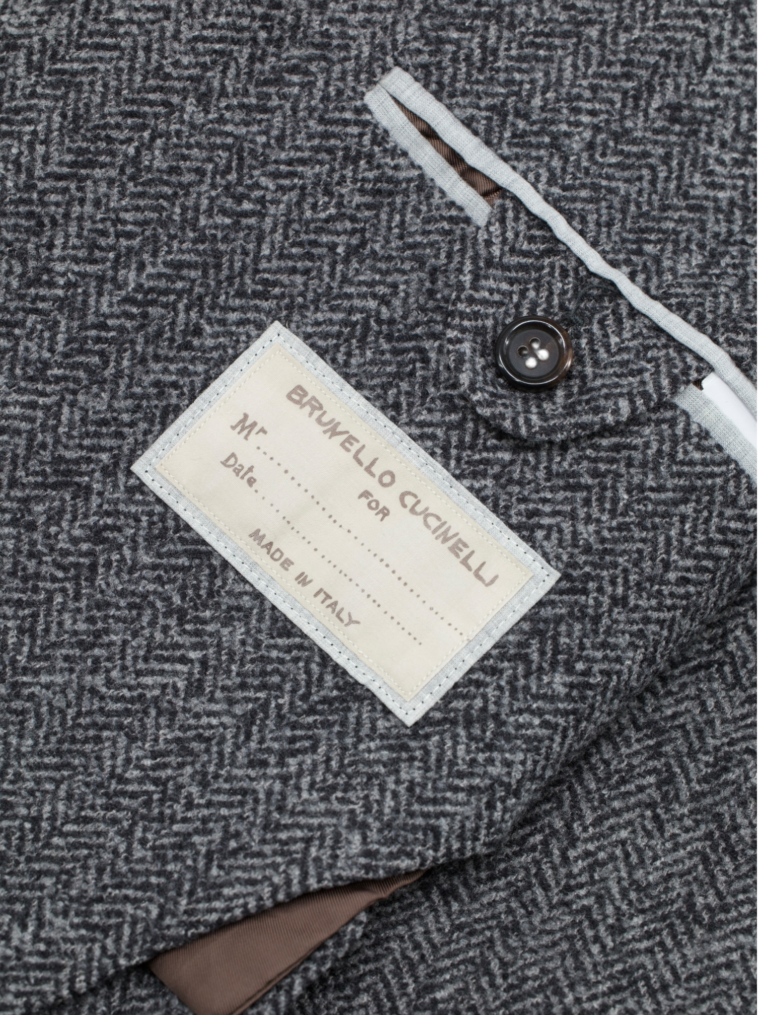 Brunello Cucinelli Grey Wool, Silk & Cashmere Herringbone Jacket