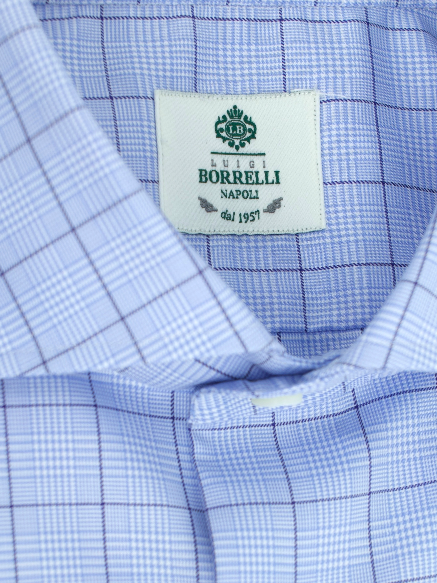 Luigi Borrelli Blue Heavyweight Cotton Prince of Wales Shirt
