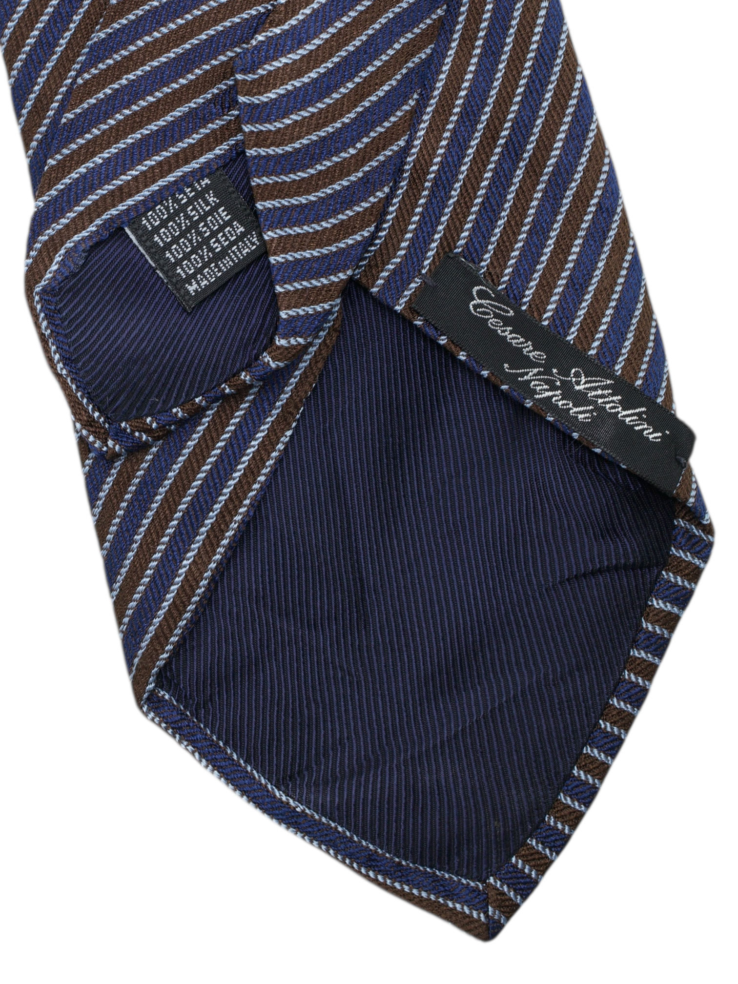 Cesare Attolini Dark Blue & Chocolate Brown Silk Striped Tie