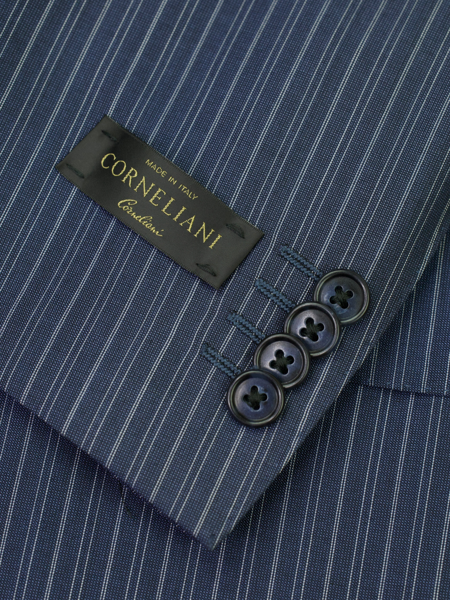 Corneliani Steel Blue Silk & Wool Multi-Pinstripe Suit