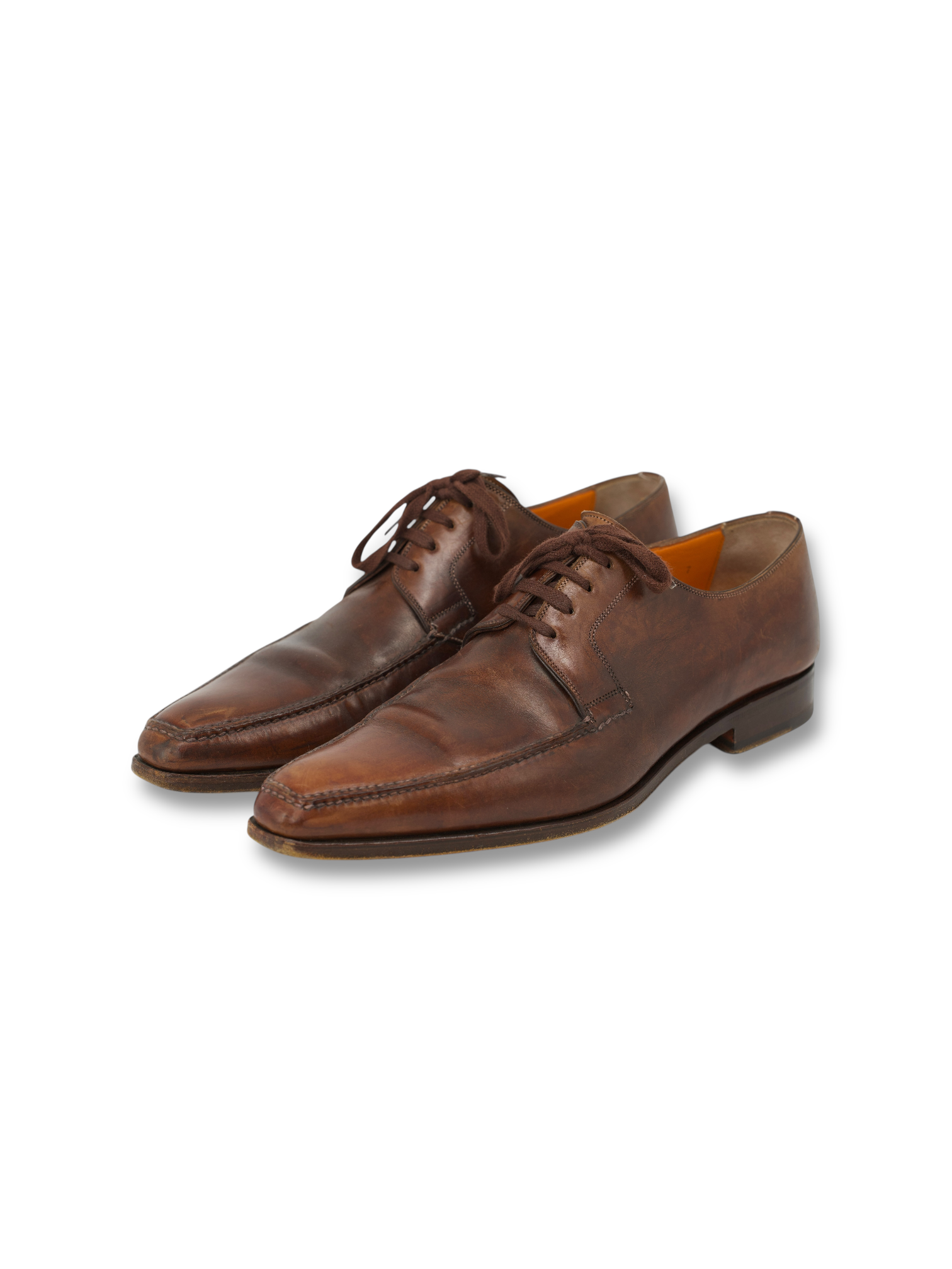 Santoni Brown Calfleather Handpainted Derby Shoes