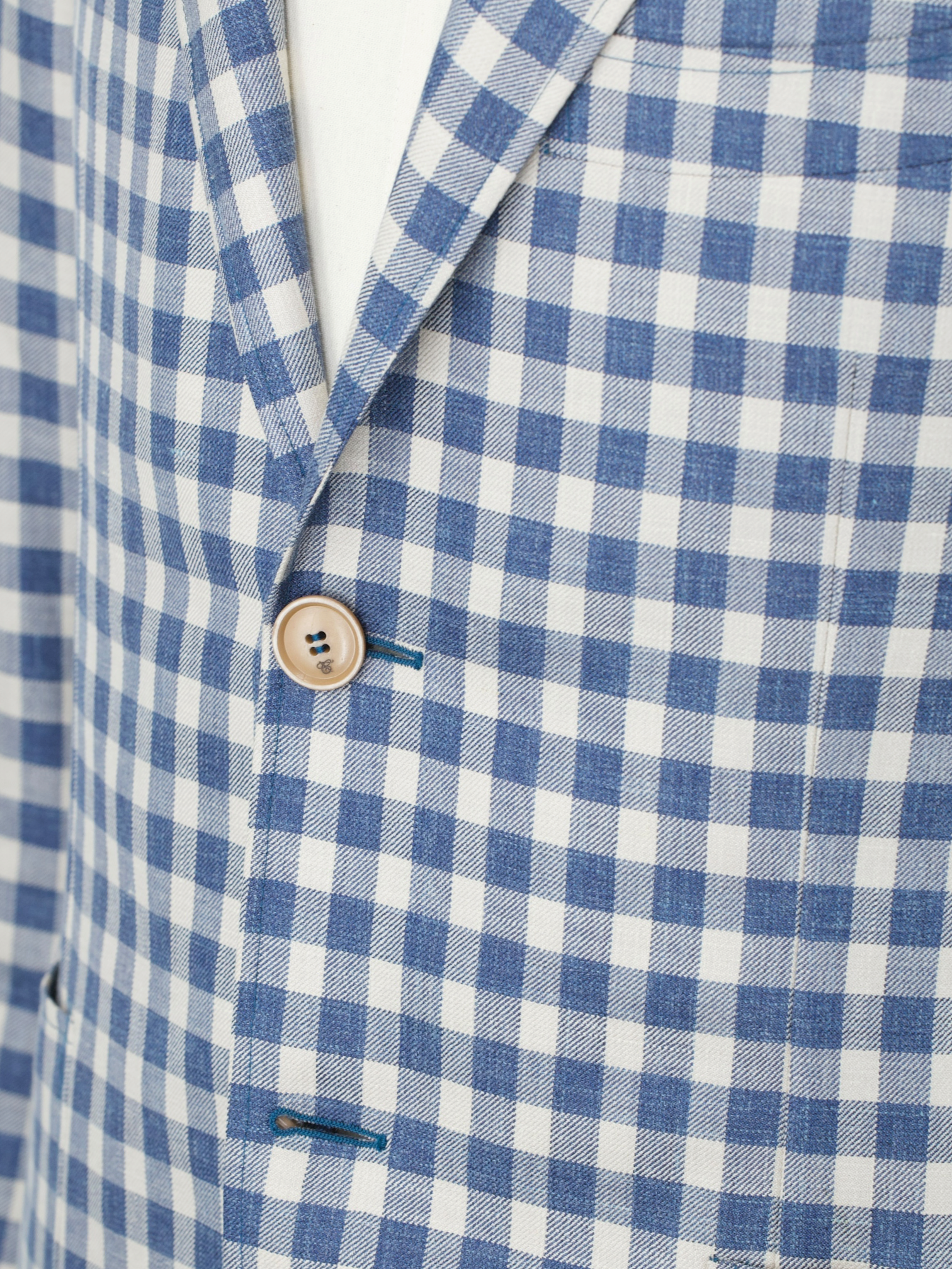 Canali Denim Blue & Ecru Wool & Silk Gingham Check Jacket