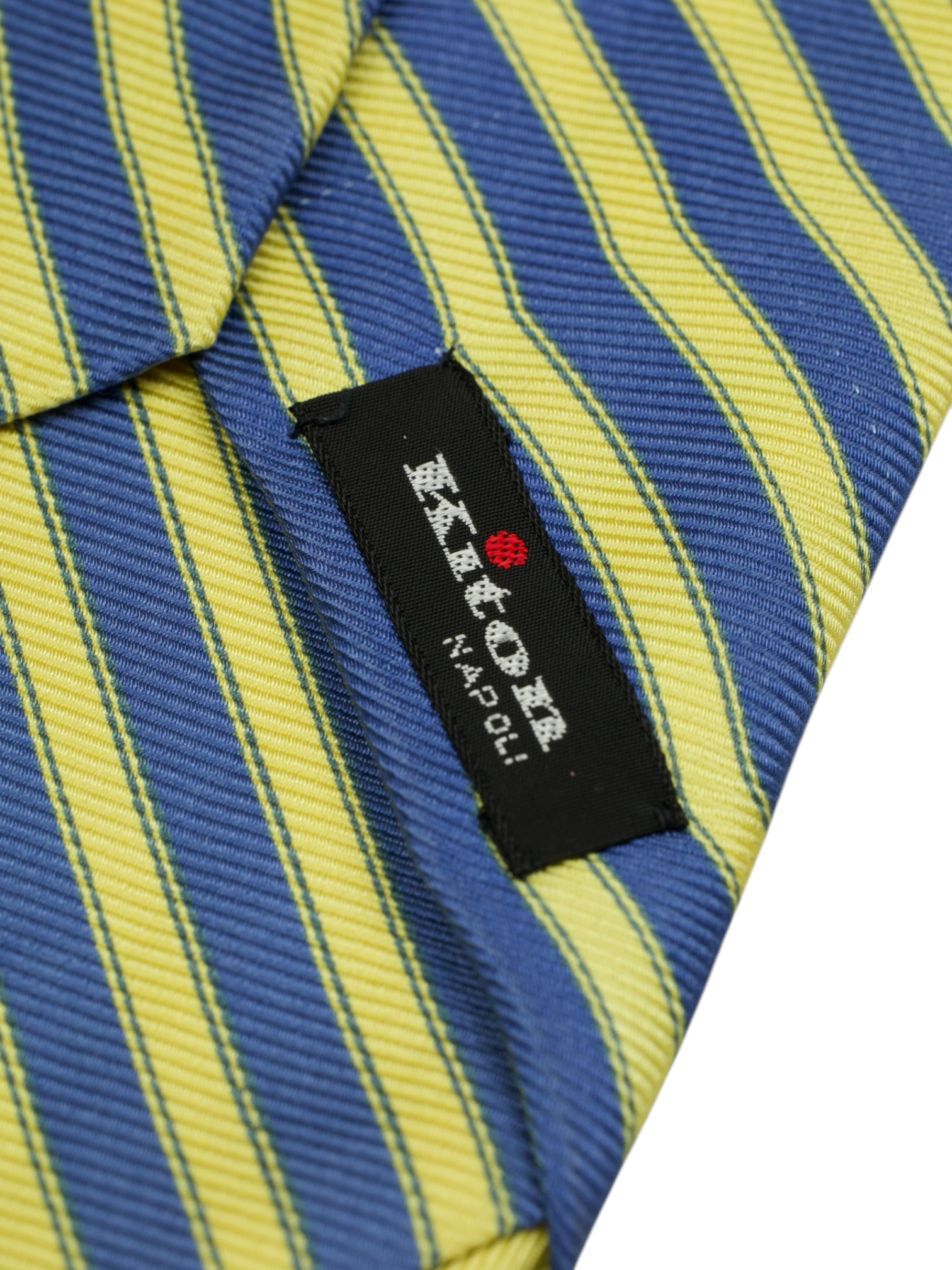 Kiton 5-Fold Steel Blue & Yellow Silk Striped Tie