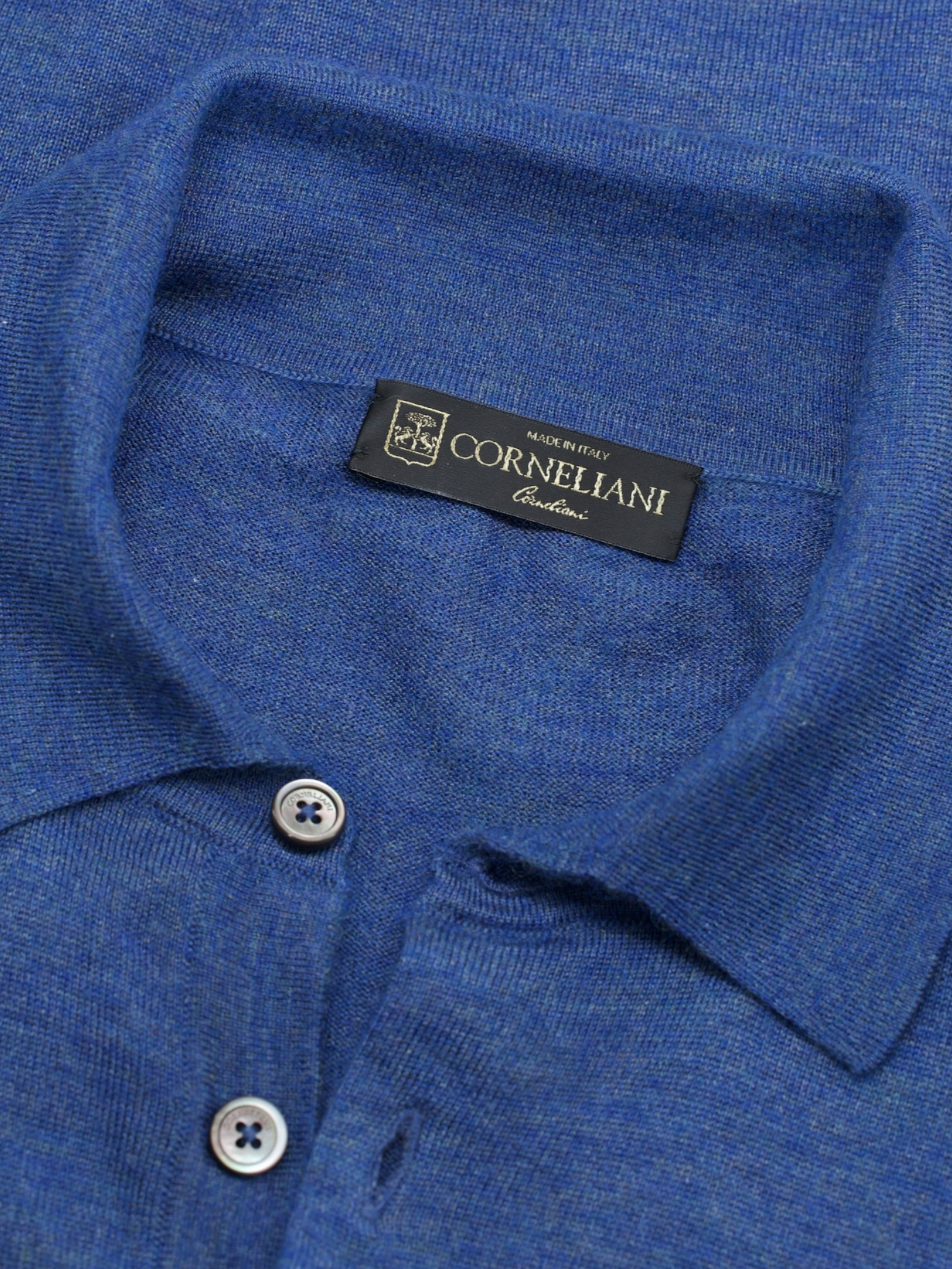 Corneliani Blue Cashmere & Silk Long-Sleeve Polo