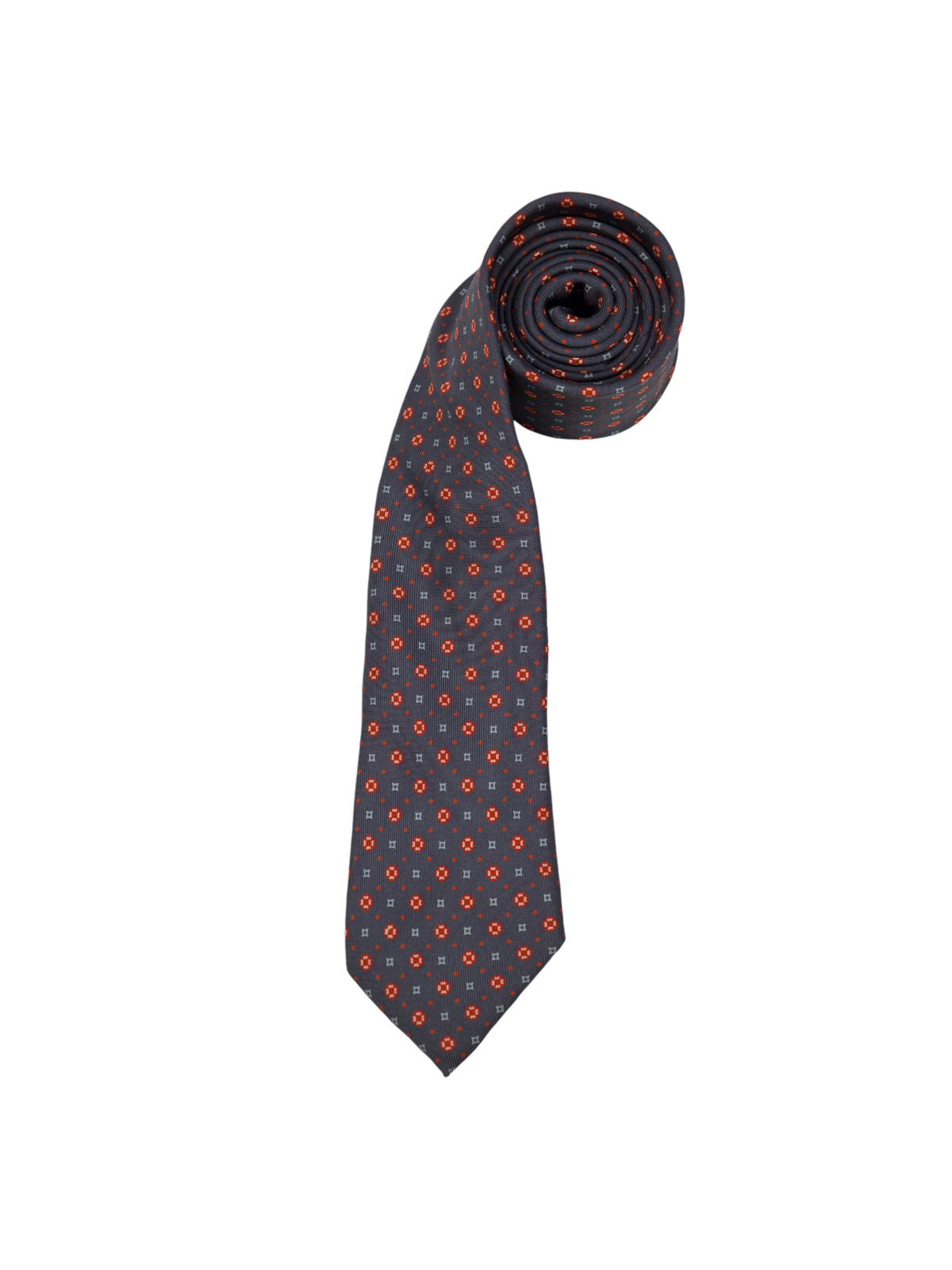 E. Marinella Grey & Red Geometric Silk Tie display picture 1