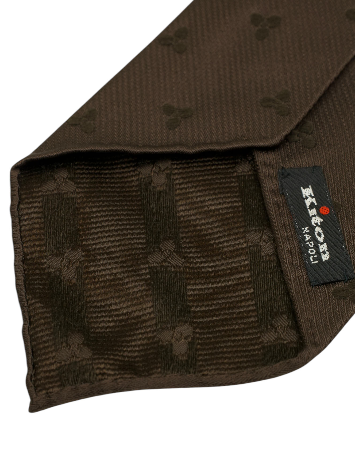 Kiton 5-Fold Chocolate Brown Handrolled Silk Floral Pattern Tie