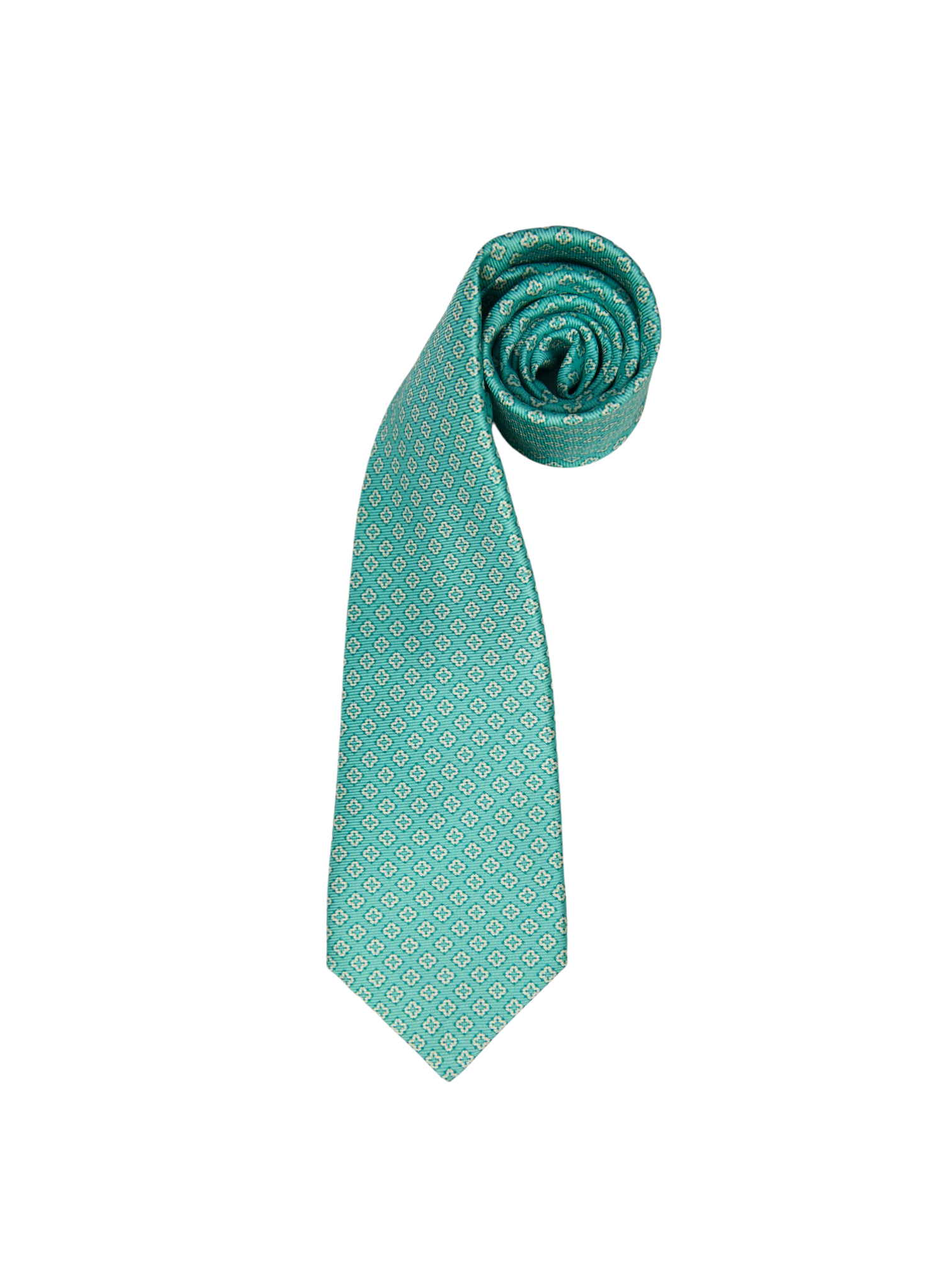 Kiton 5-Fold Mint Green Floral Silk Tie
