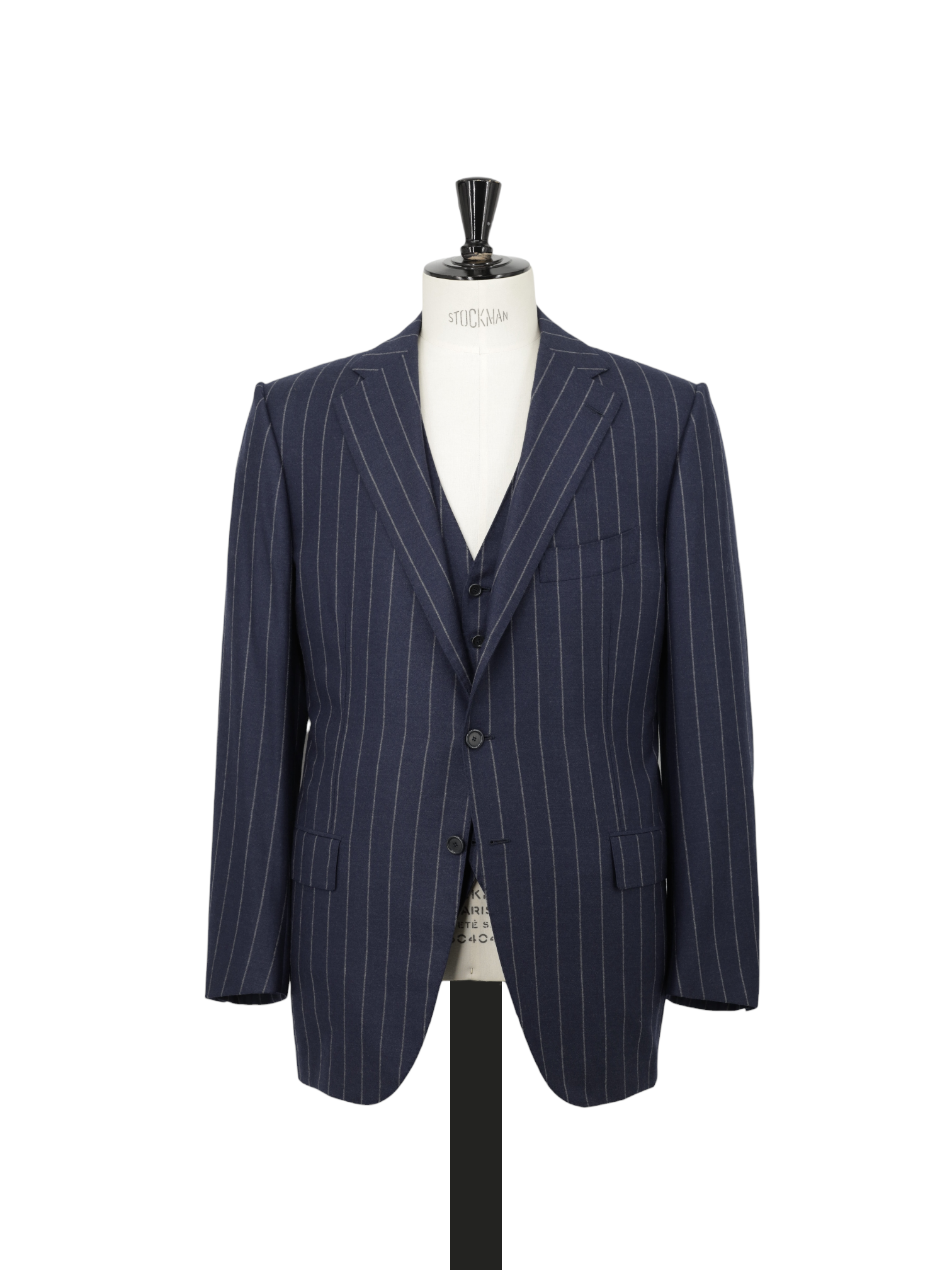 Cesare Attolini Dark Blue 3-Piece Super 150's Flannel Chalkstripe Suit