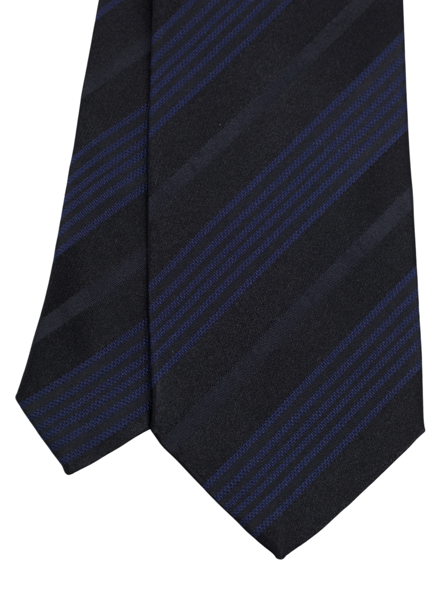 Cesare Attolini Navy & Royal Blue Striped Silk Tie