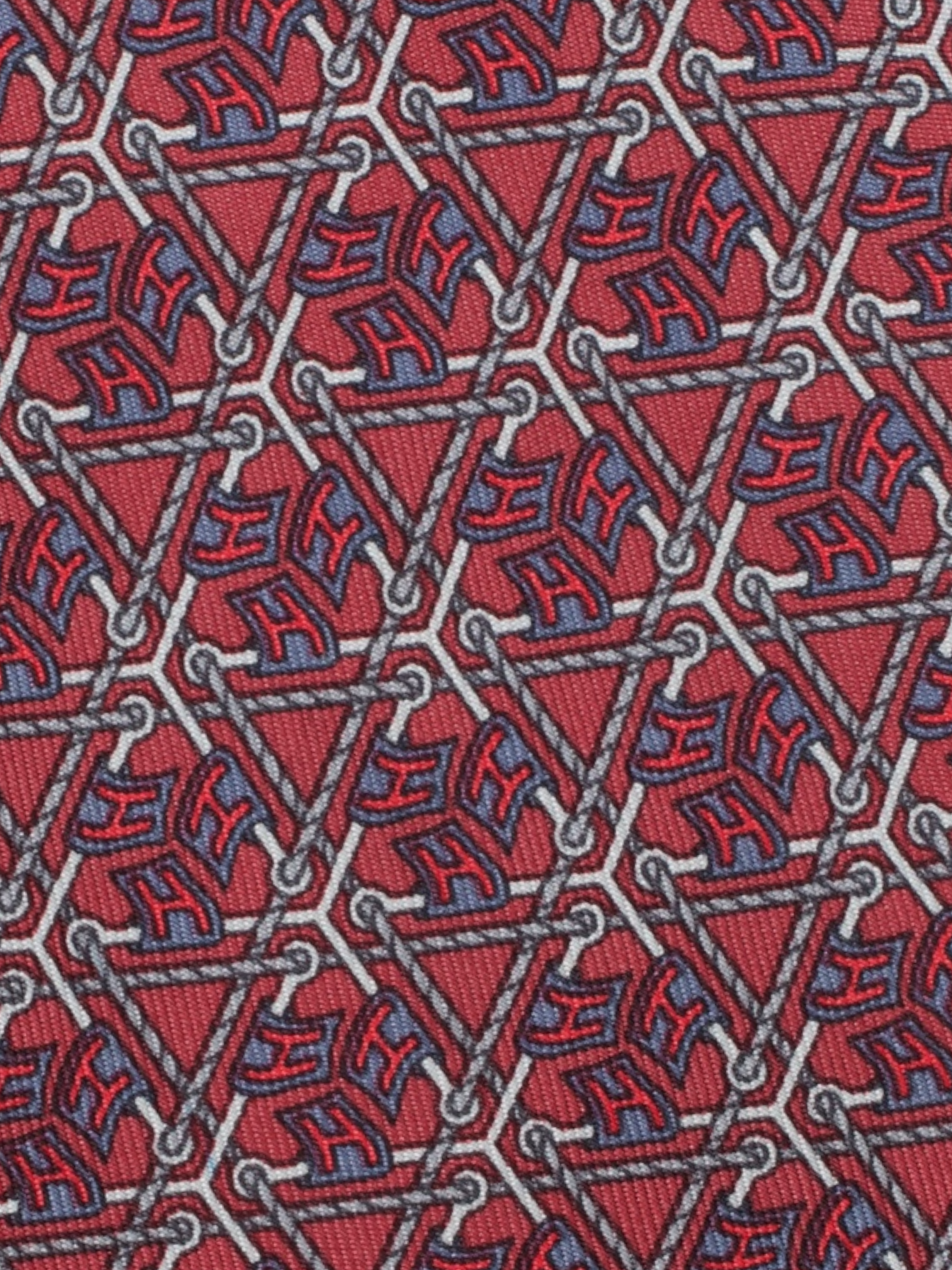 Hermès Blue & Red Silk "H" Chain Pattern Tie