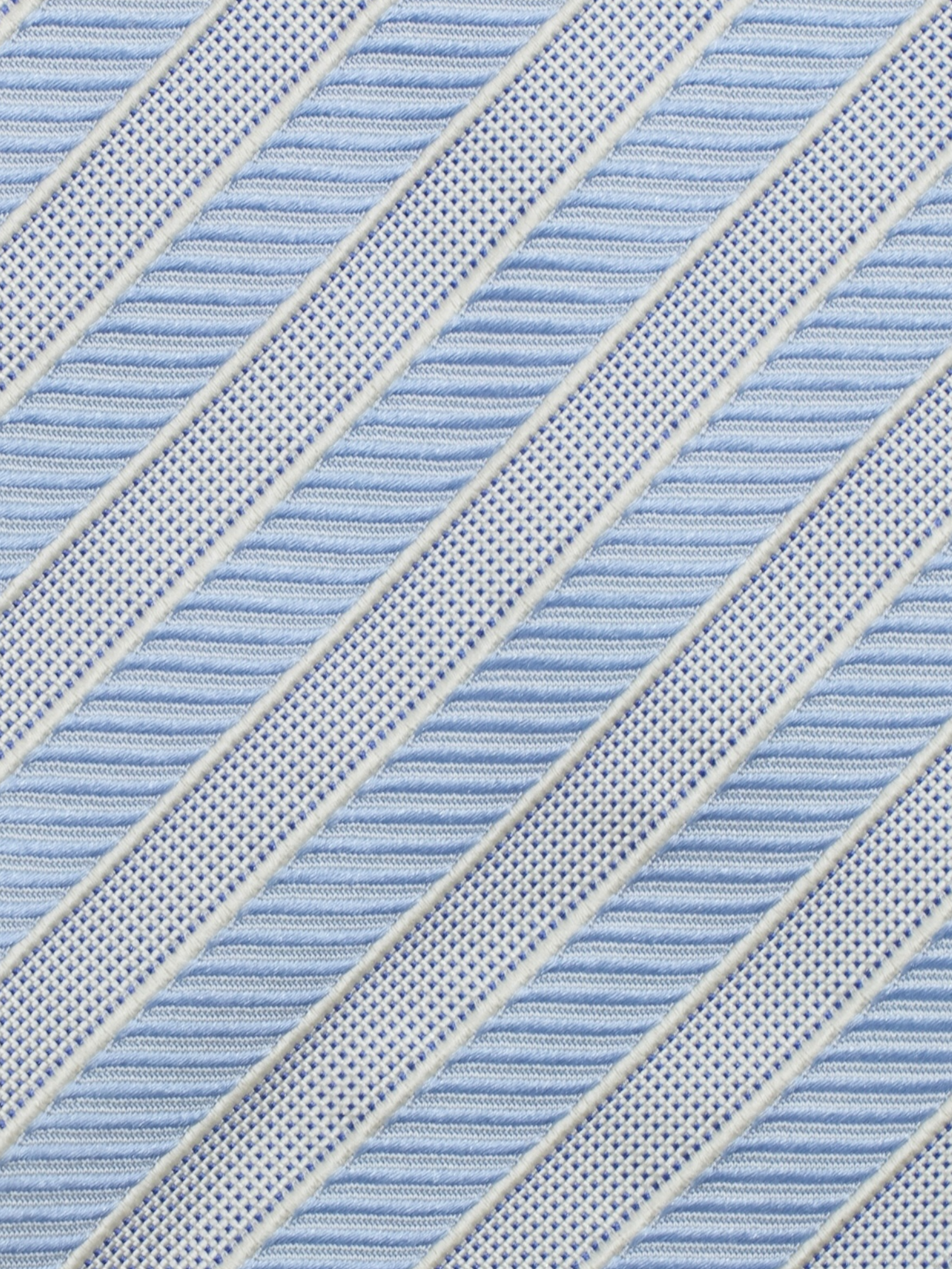 Luigi Borrelli 5-Fold Light Grey & Blue Silk Jacquard Striped Tie