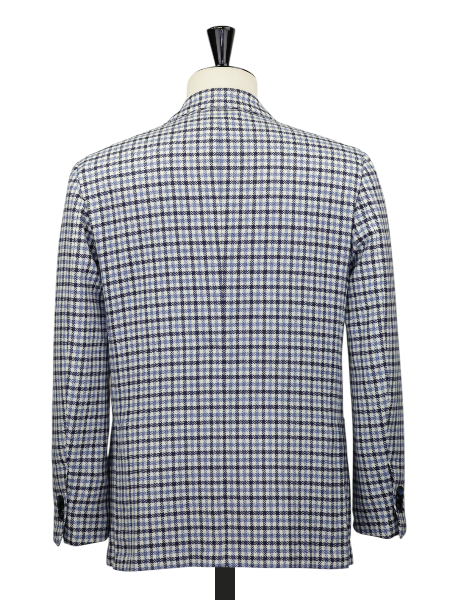 Kiton Ecru & Light Blue Pure Cashmere Gingham Check Jacket