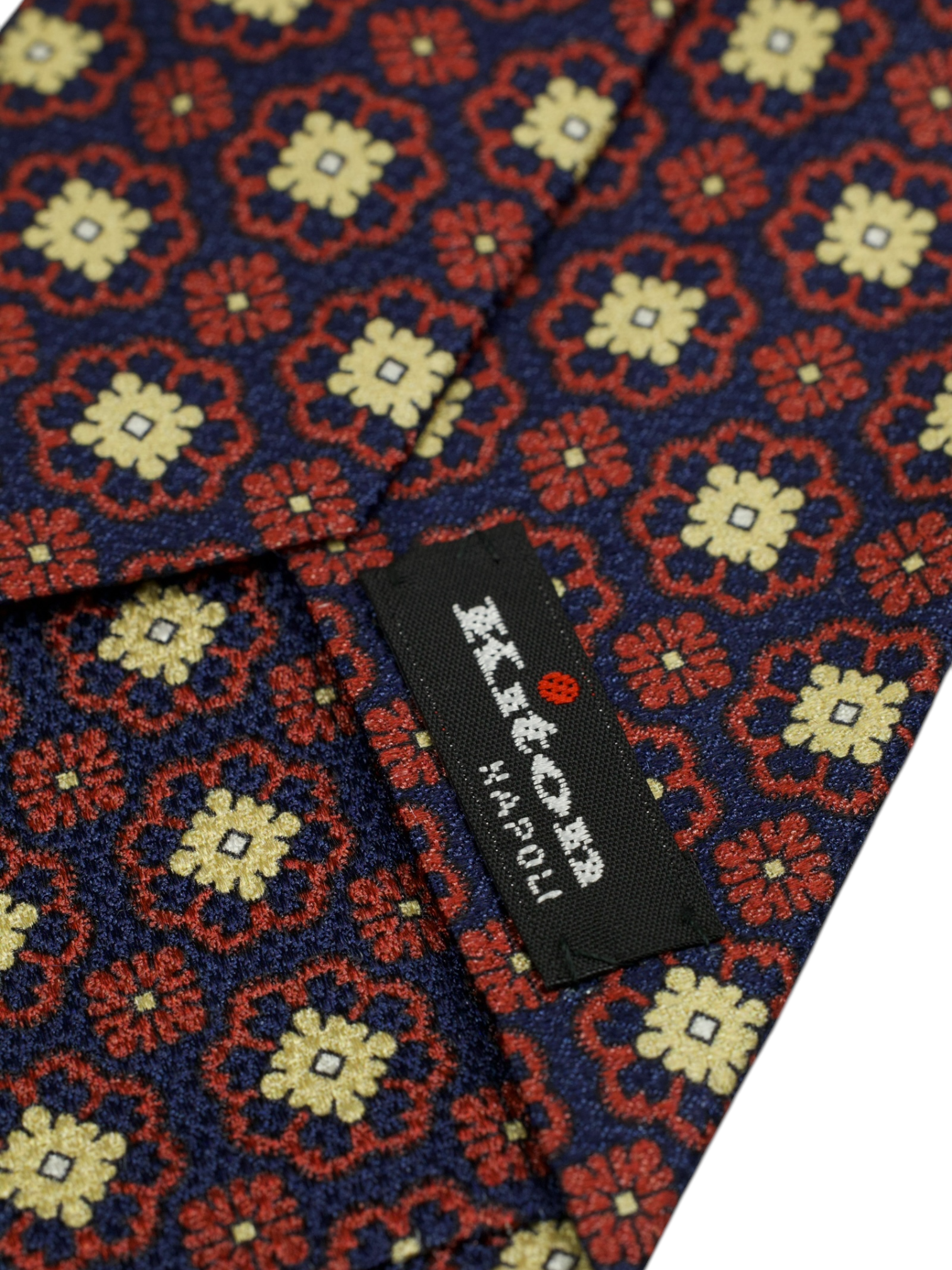 Kiton 5-Fold Navy & Red Silk Floral Medaillon Pattern Tie