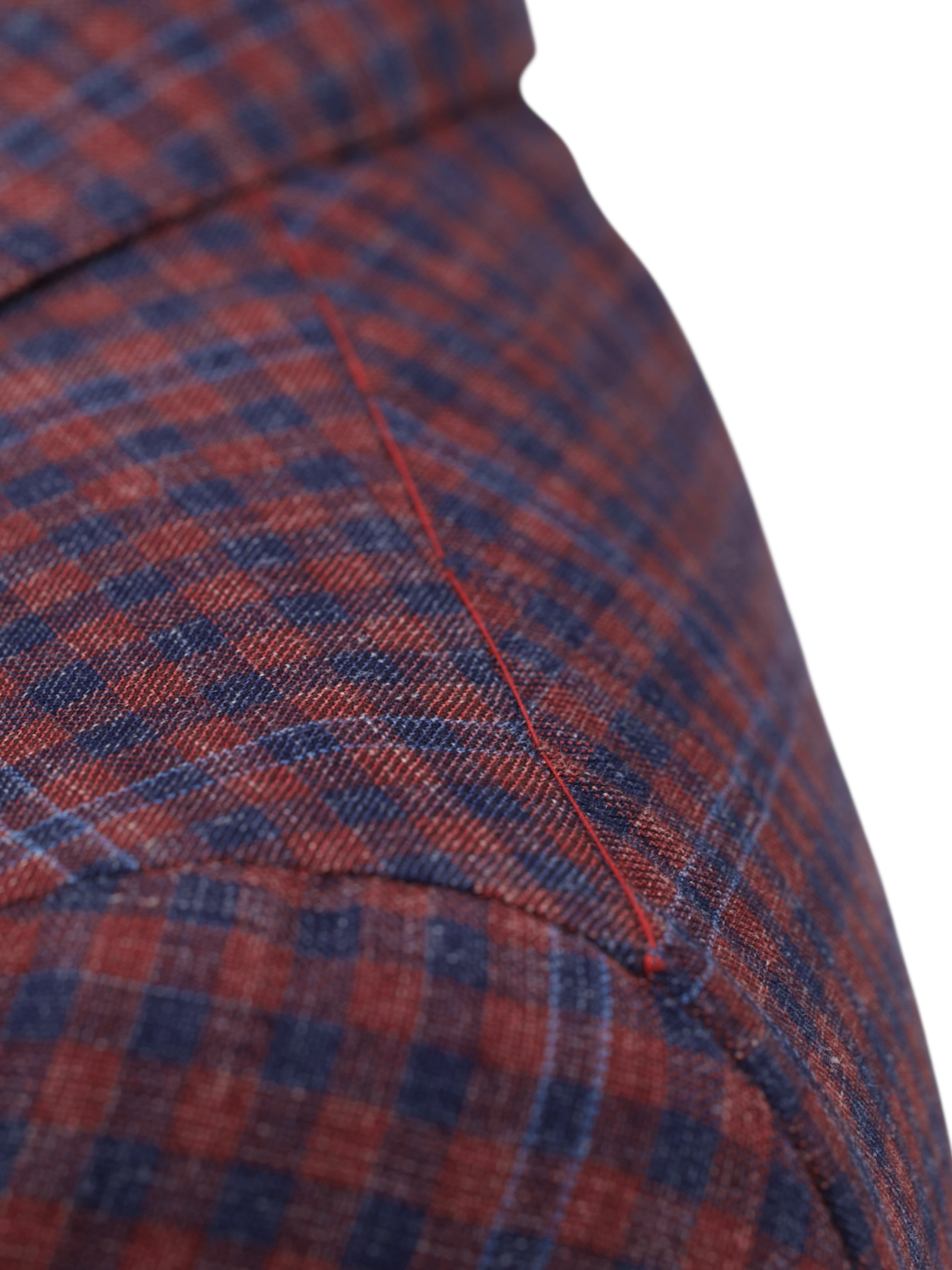 Isaia Red & Blue Wool, Silk & Linen Gingham Check Jacket