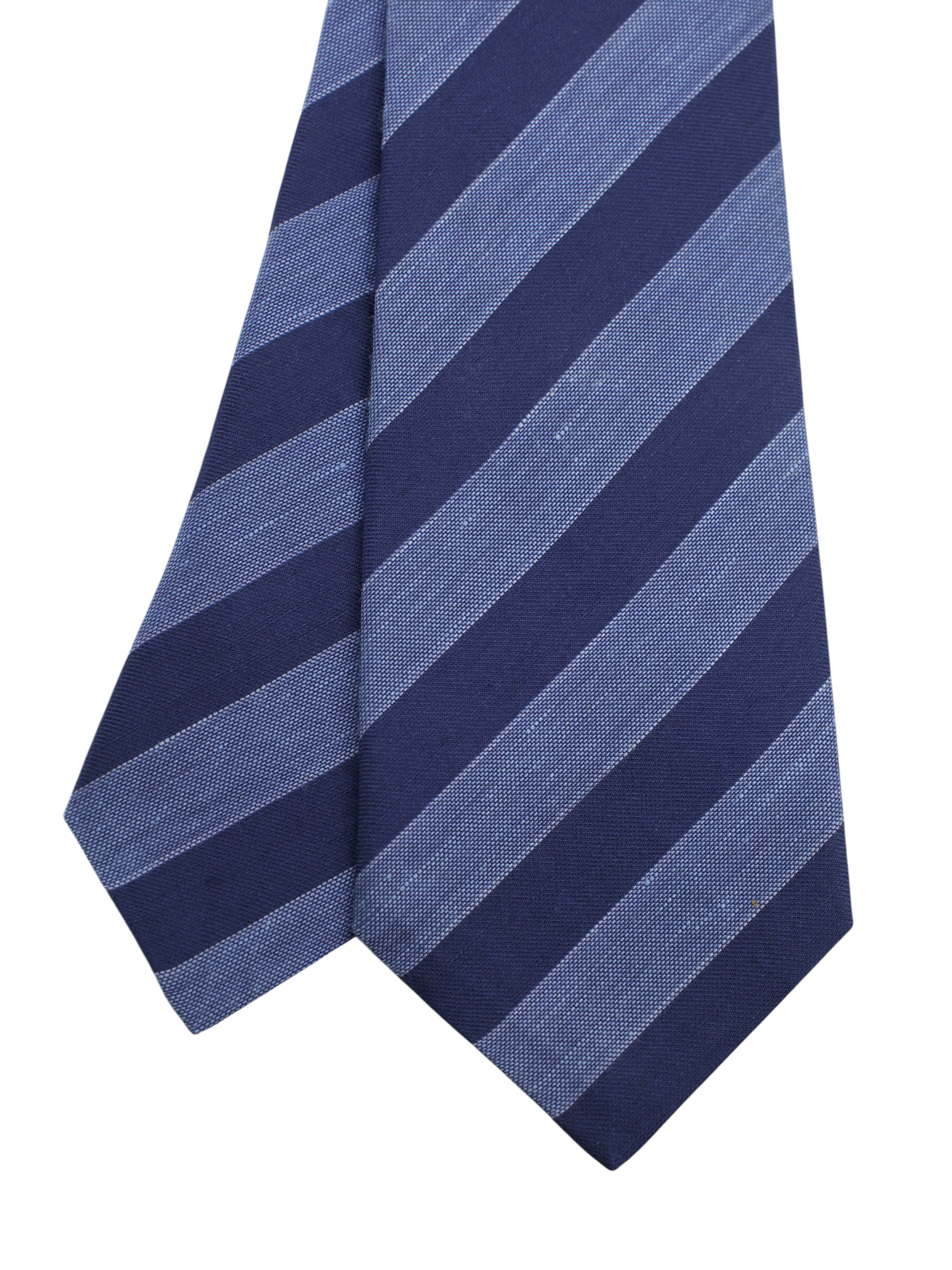 Kiton 5-Fold Steel Blue & Navy Silk & Linen Club Stripe Tie