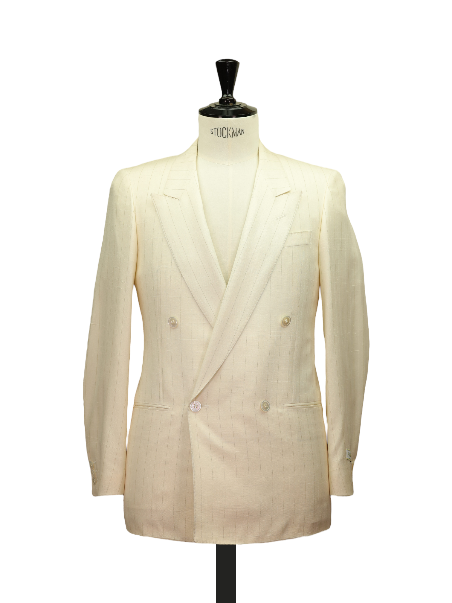 Corneliani Offwhite Pure Shantung-Silk Double Breasted Pinstripe Jacket