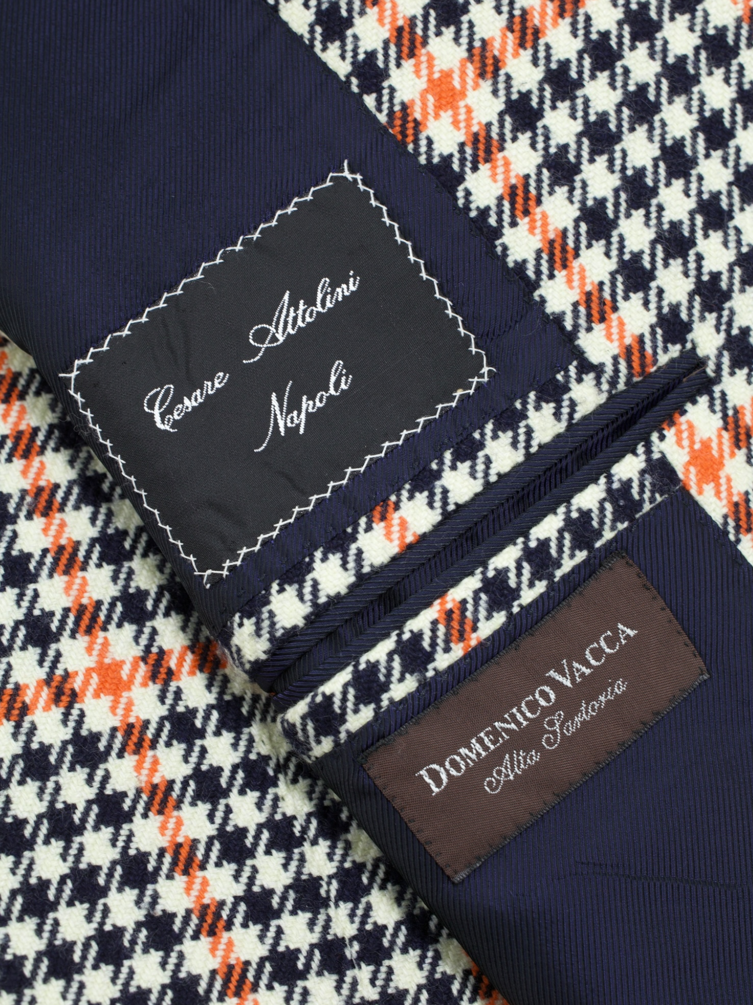 Cesare Attolini White & Orange Pure Cashmere Tartan Check Jacket