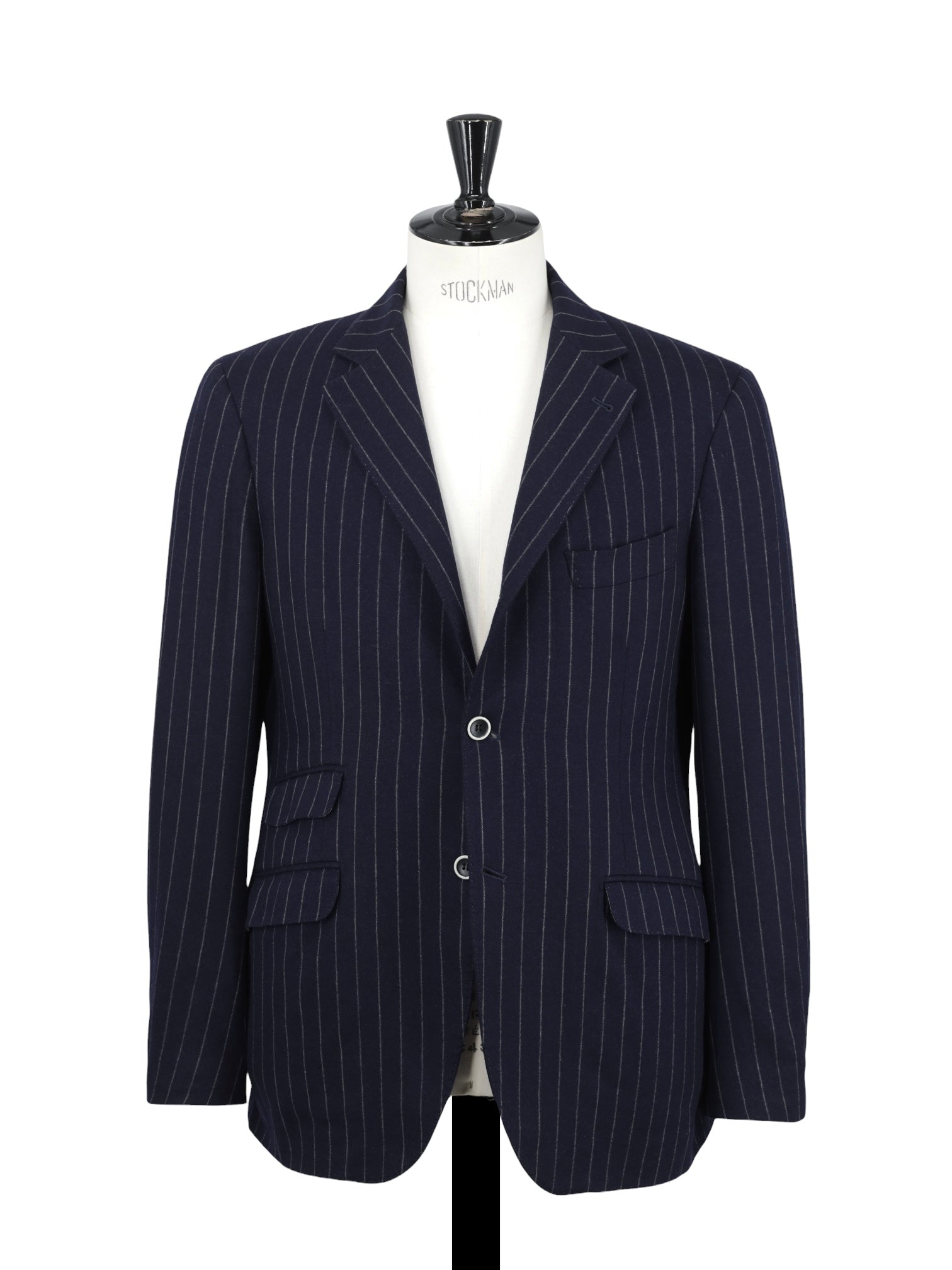 Brunello Cucinelli Navy Wool & Cashmere Elbow-Patch Pinstripe Jacket