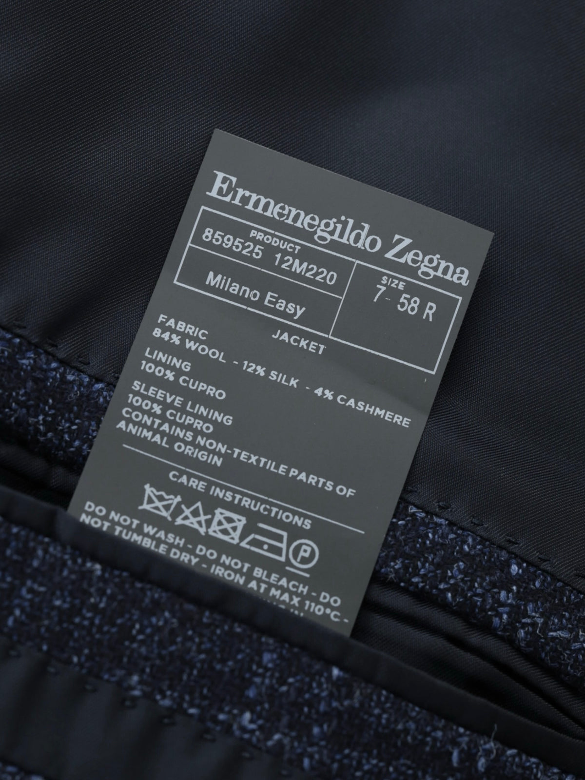 Ermenegildo Zegna Dark Blue Wool, Silk & Cashmere "Winter Crossover" Checkered Jacket