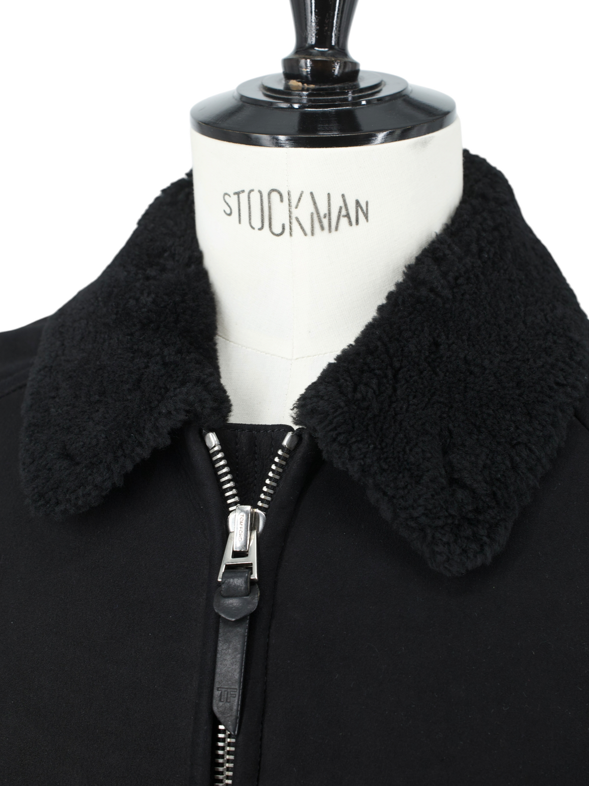Tom Ford Black Lambskin Nubuck-Shearling Zip-Up Aviator Jacket