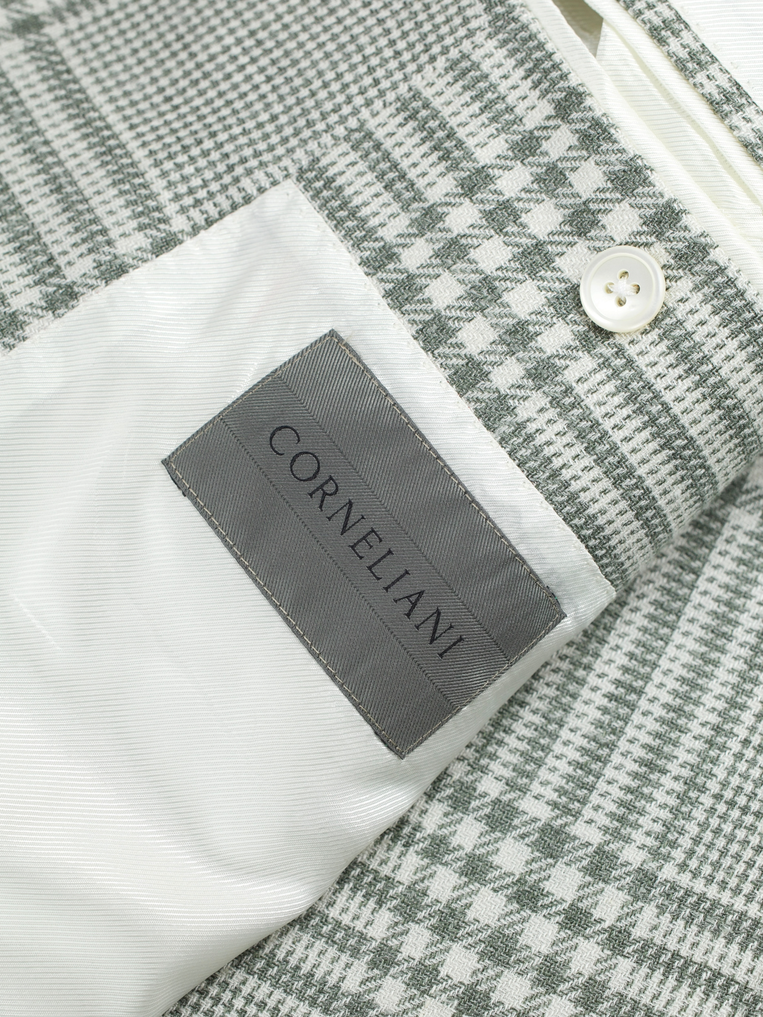 Corneliani Muted Green Wool, Silk & Linen Glenplaid Jacket