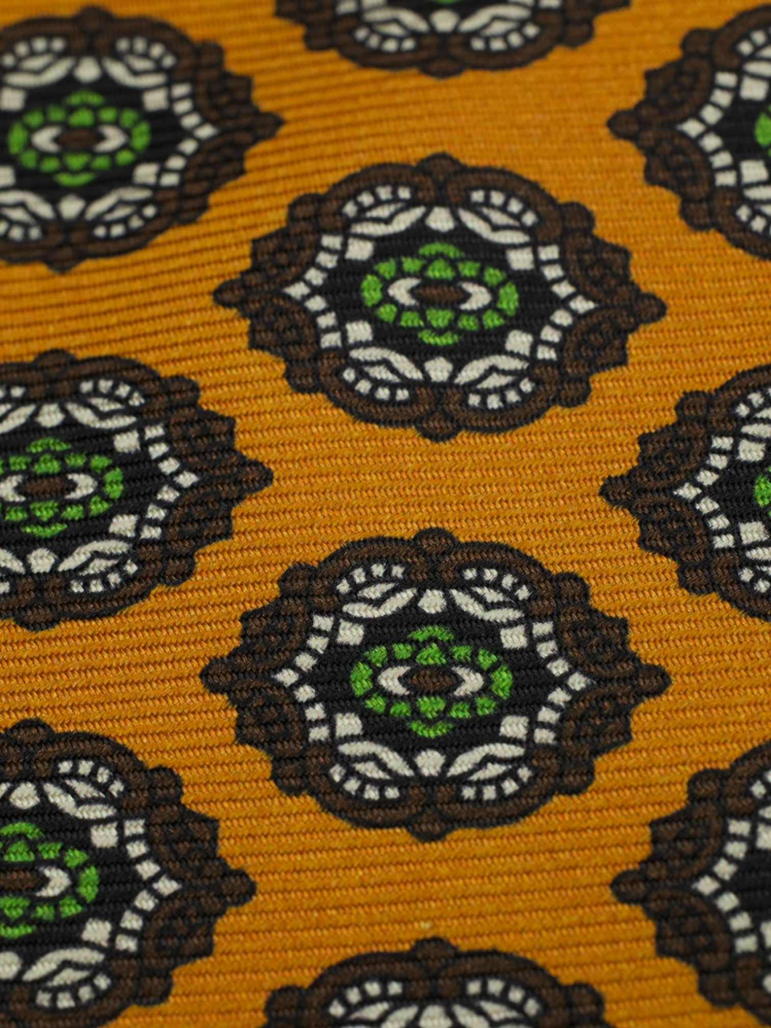 Kiton 5-Fold Orange & Green Silk Medallion Pattern Tie