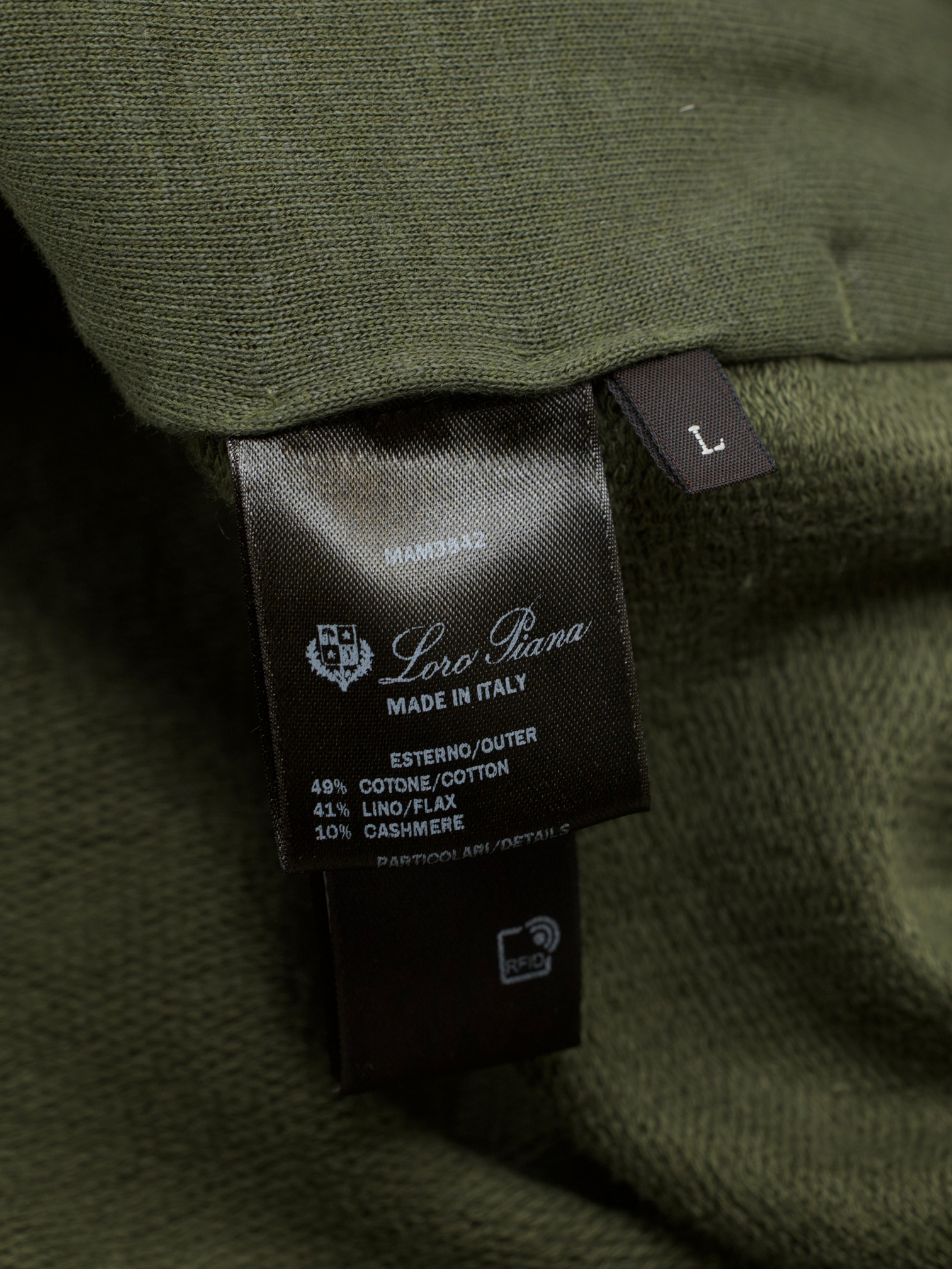 Loro Piana Olive Green Cotton, Linen & Cashmere Luxury "Kawaguchi" Tracksuit