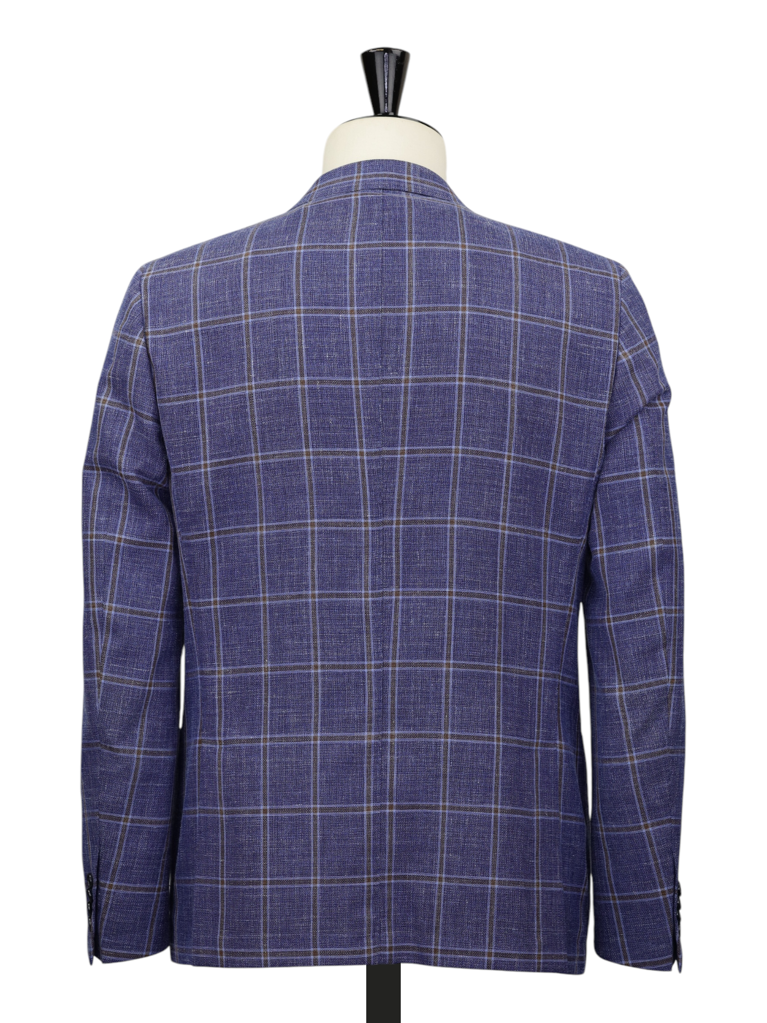 Corneliani Denim Blue & Light Brown Wool, Silk & Linen Windowpane Jacket