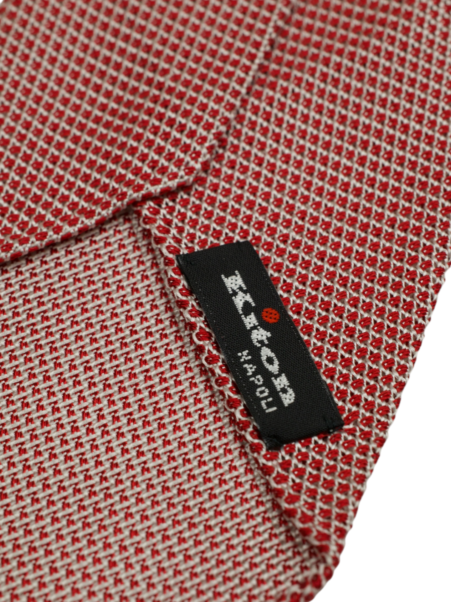 Kiton 5-Fold Red Handrolled Silk Micro-Pattern Tie