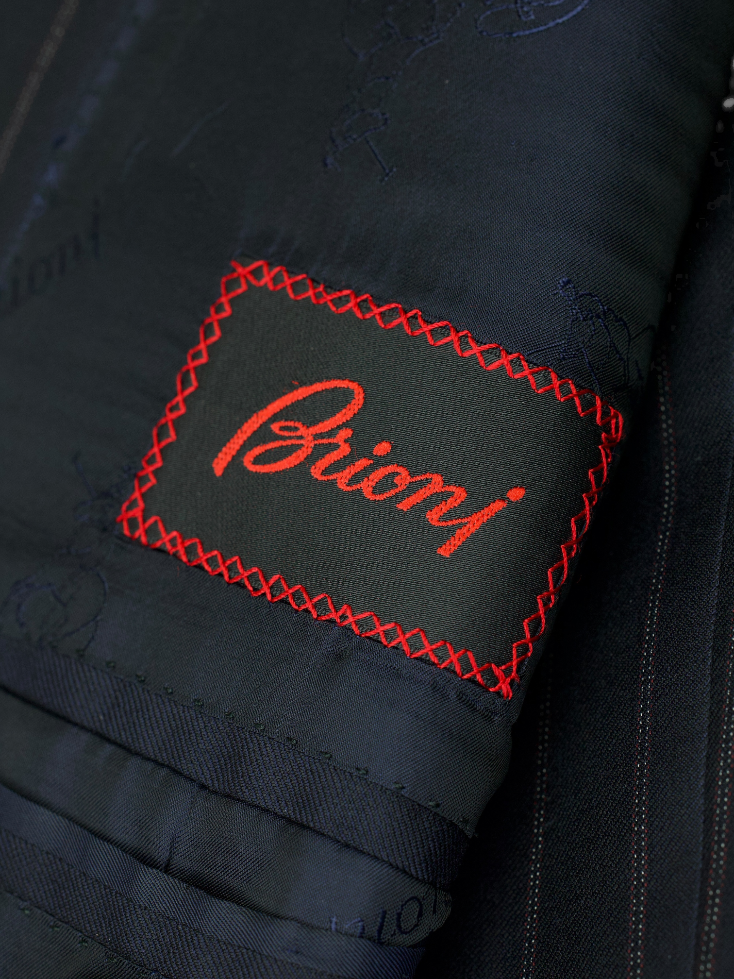 Brioni Black & Red Wool Pinstripe Traiano Suit