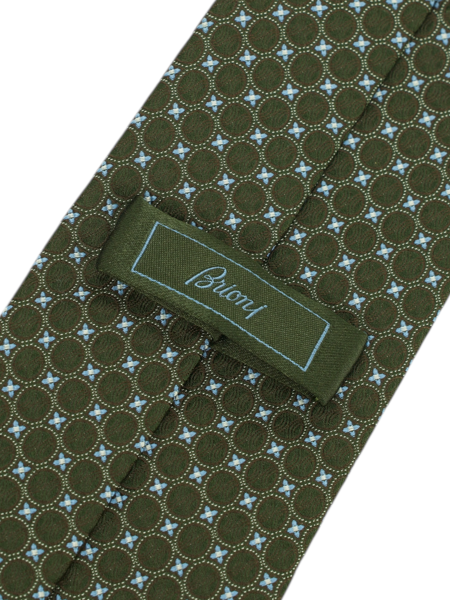 Brioni Olive Green & Light Blue Silk Geometric Tie