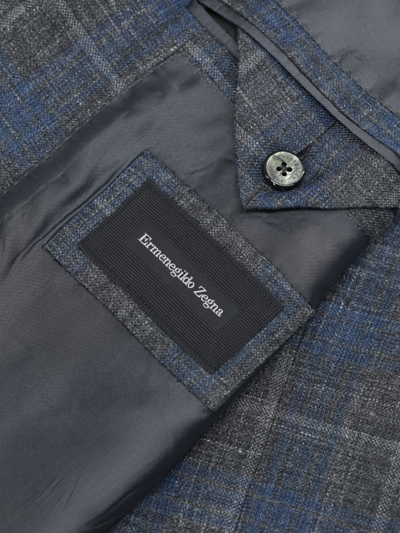 Ermenegildo Zegna Grey & Blue Cashmere, Silk & Hemp Checkered "Milano Easy" Jacket