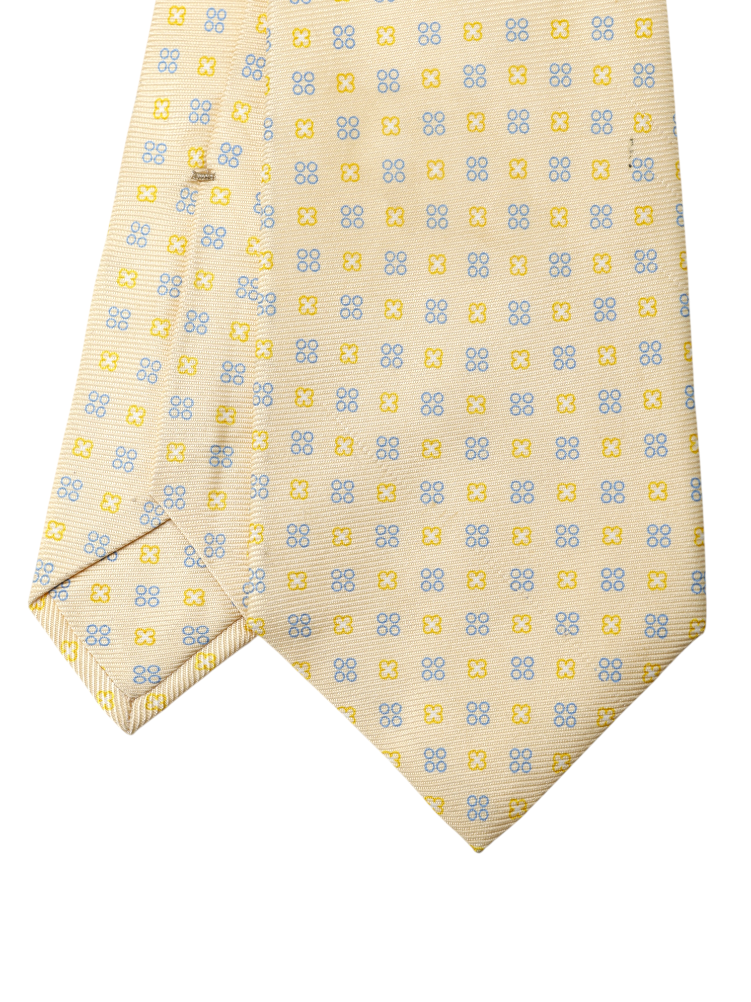 Kiton 5-Fold Butter Yellow & Blue Silk Geometric Self-Tipped Tie