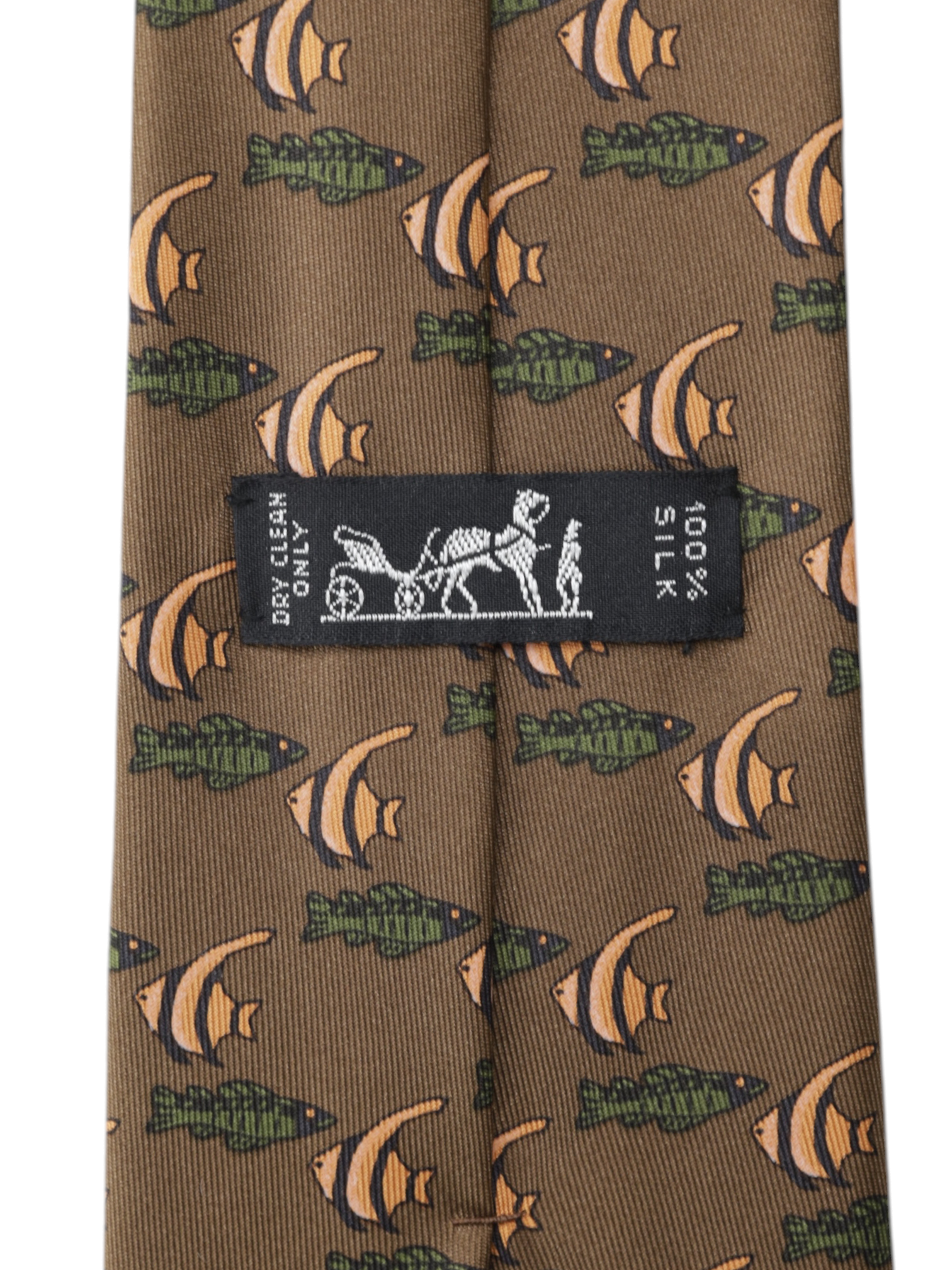 Hermès Bronze & Orange Silk Fish-Pattern Tie