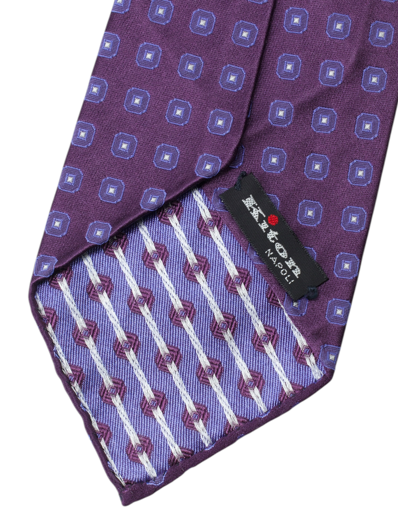 Kiton 5-Fold Dark Purple Silk Geometric-Pattern Untipped & Handrolled Tie