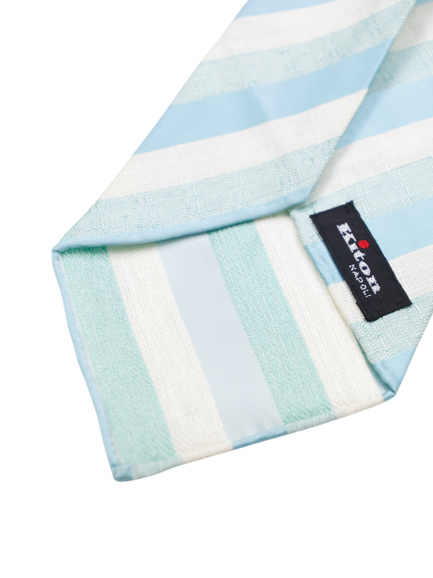 Kiton 5-Fold Turquoise Handrolled Shantung-Silk Striped Tie