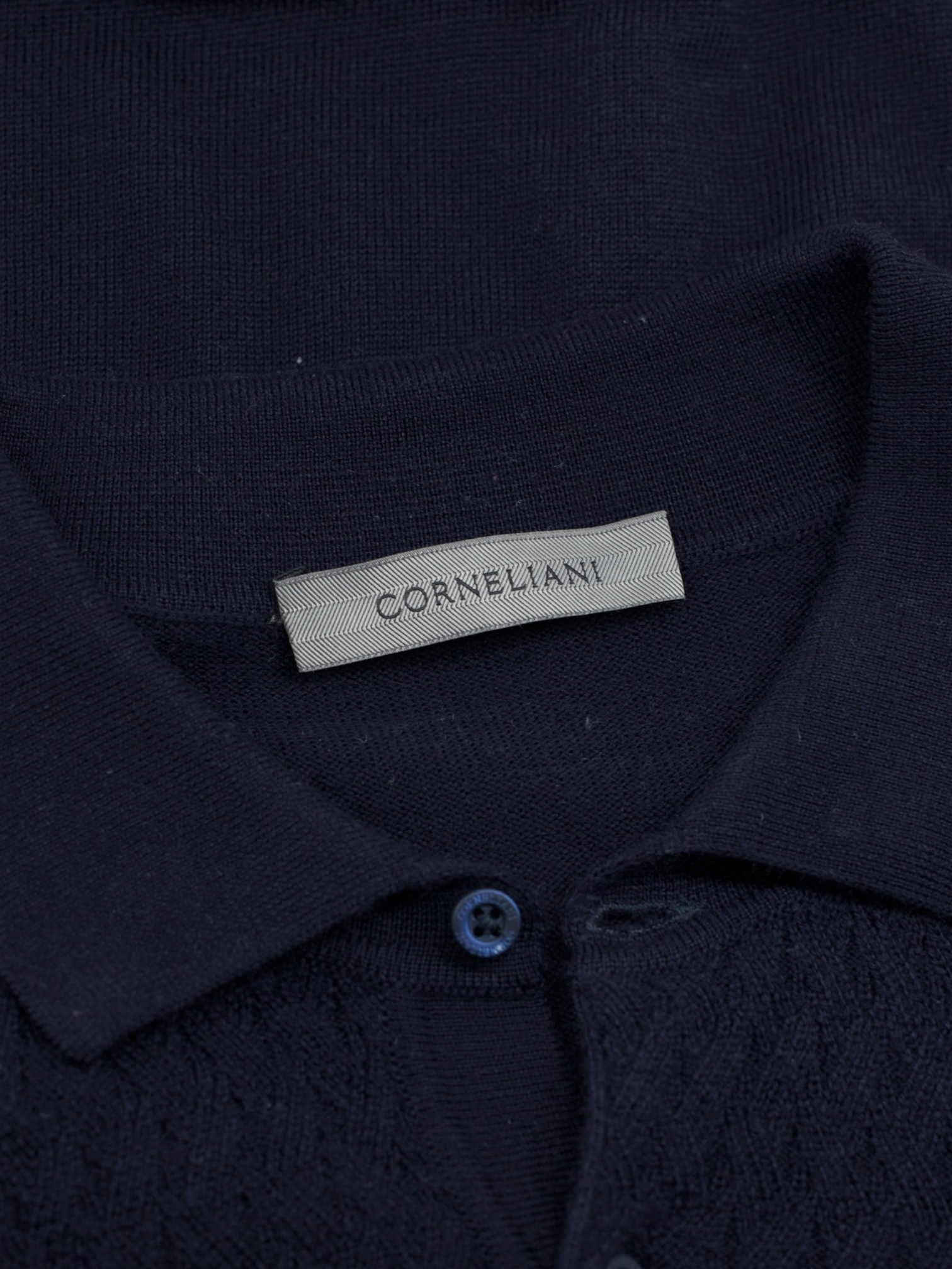 Corneliani Navy Virgin-Wool Long-Sleeve Polo Knitwear